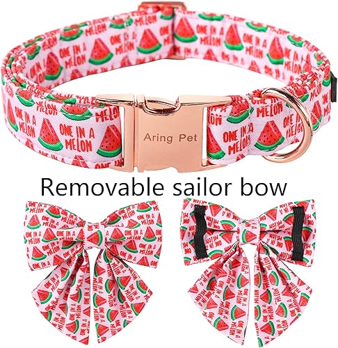 Miniatura 3 de ARING PET Collar de verano para perro, collar de perro de sandía rosa con corbatín marinero, collares de algodón ajustables para perros, regalos con