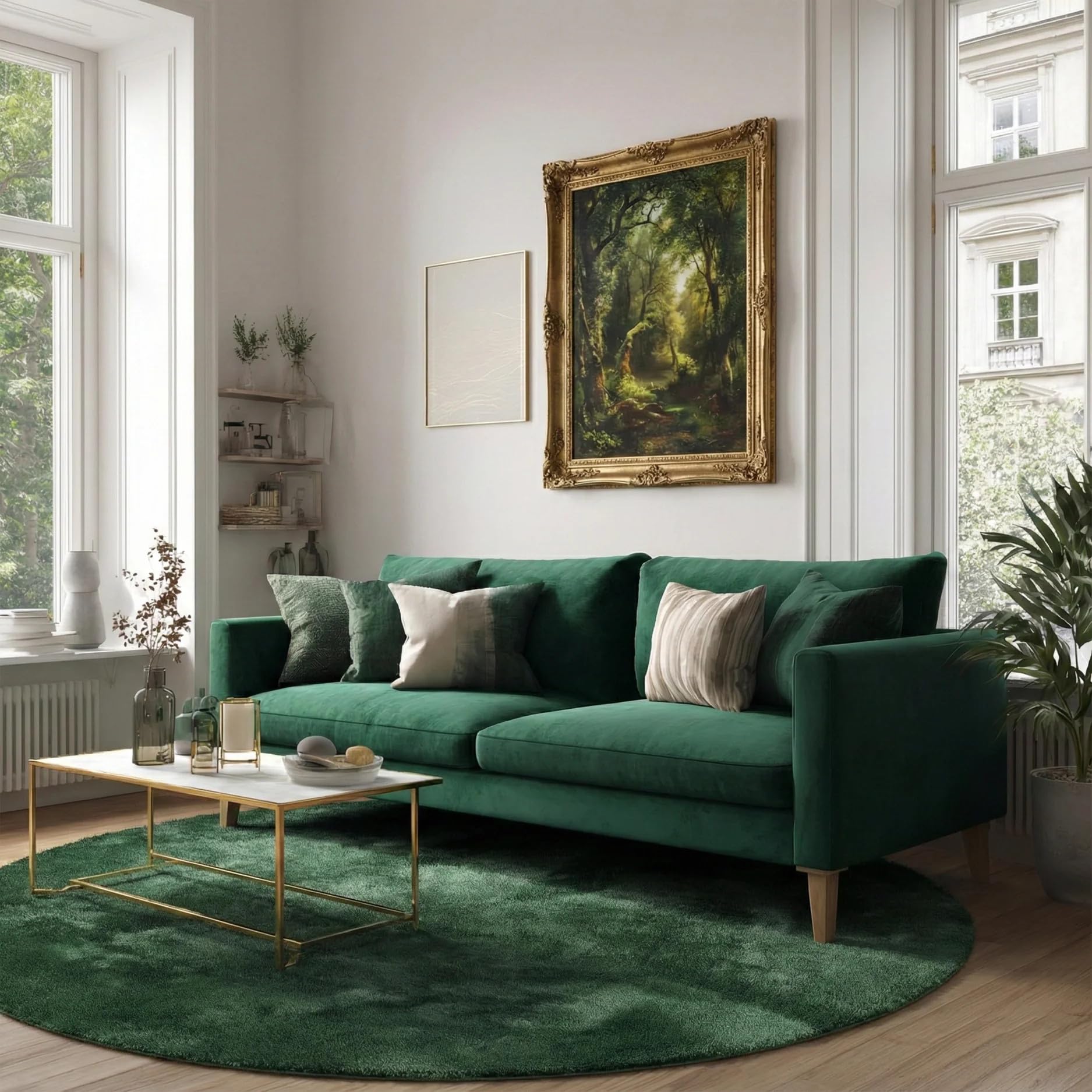 Tappeto rotondo Ø200 cm verde bottiglia Plush - in pelliccia sintetica a pelo corto - Soffice a pelo corto per soggiorno, camera da letto e cameretta