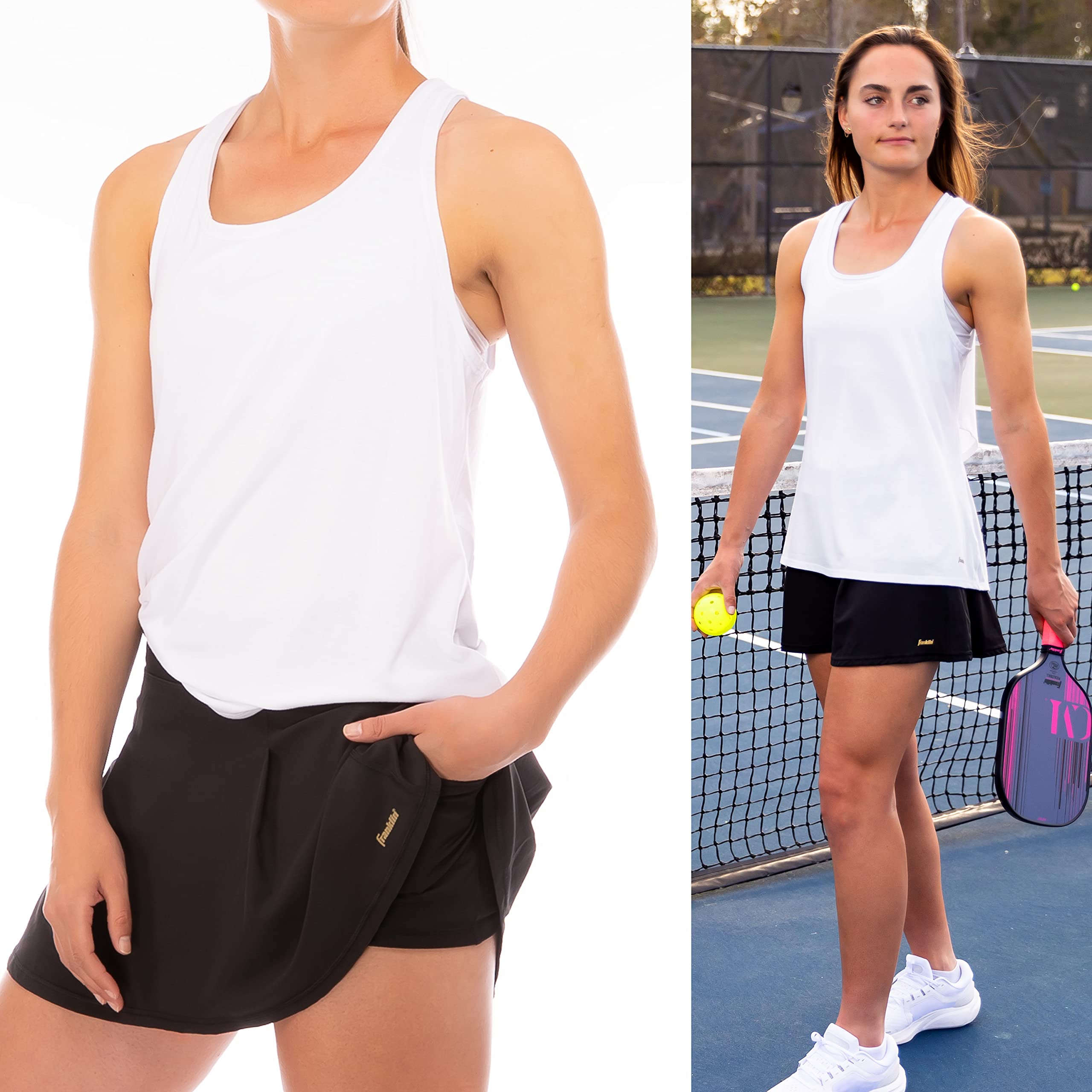 Franklin Sports Camiseta de Tirantes para Mujer, diseño Relajado, Color Blanco Camisa de Tenis, L