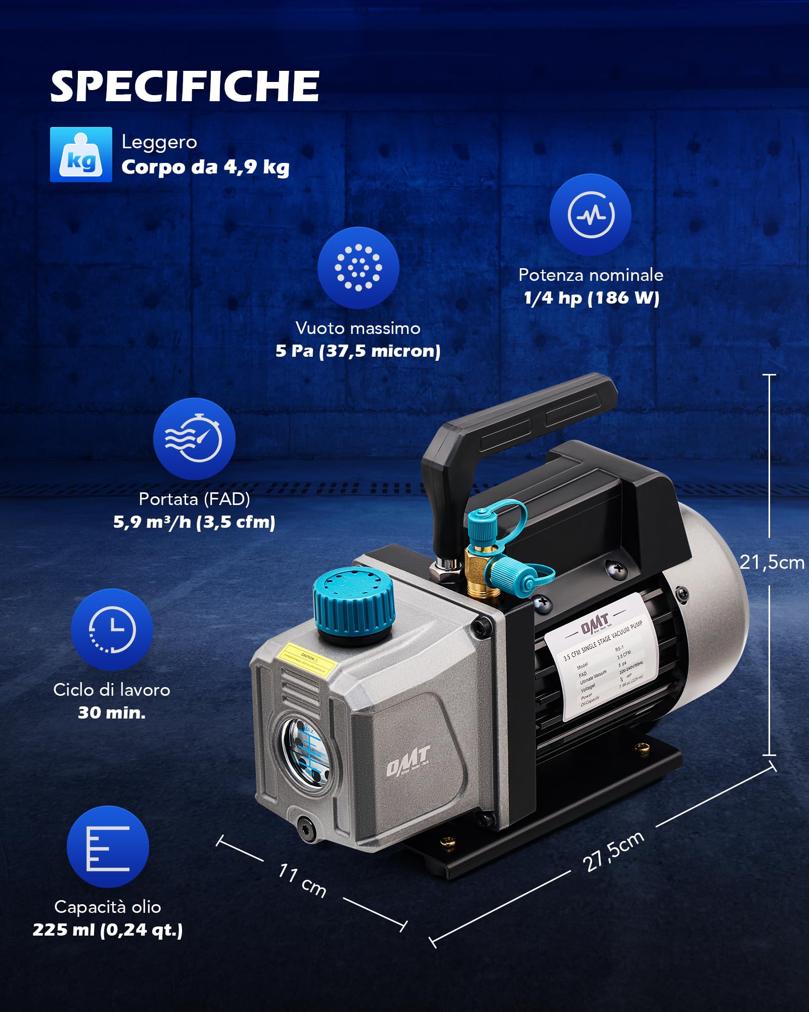 Orion Motor Tech 7.6L Camera a Vuoto 100 L/min con 3.5 cfm Pompa, 186W Pompa con Camera Vuoto Coperchio in Vetro, Camera di Degasaggio Sottovuoto per e Degasaggio di Resina Siliconica