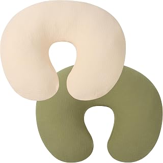 Onacosht 모슬린 수유 베개 커버 2팩 100% 면 울트라 소프트 모유 수유 베개 커버, 남아 및 여아용, 라이트 그린 및 베이지