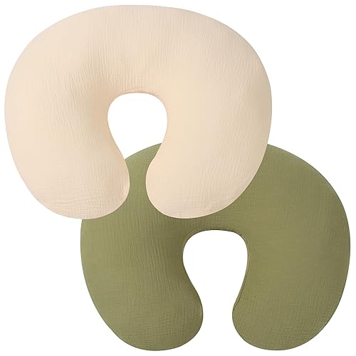 Onacosht Funda de almohada de muselina para lactancia ultra suave, para bebé, niño y niña, paquete de 2 unidades, color verde claro y beige