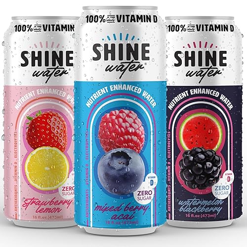 Miniatura 11 de ShineWater - Bebidas con vitamina D y electrolitos de melocotón y mango, pack de 12, agua saborizada sin azúcar con magnesio, zinc y antioxidantes,