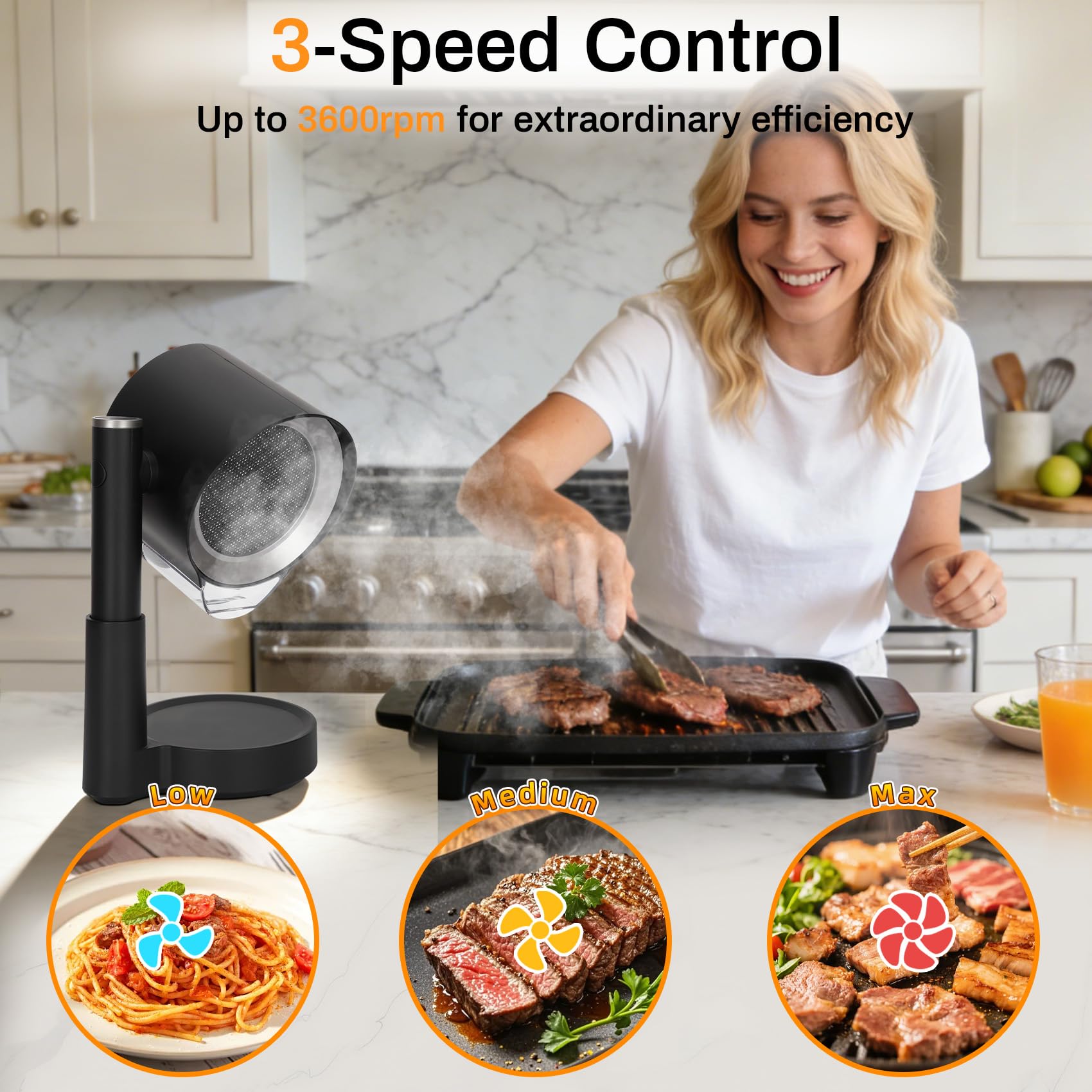 Portable Range Hood, 2026 Upgraded Desktop Exhaust Fan with 3 Filter System, Countertop Range Hood 3-Speed, Angle-adjust, Low Noise, Detachable Filter & Oil Collector, Washable, for BBQ, Hot Pot, RV - 5