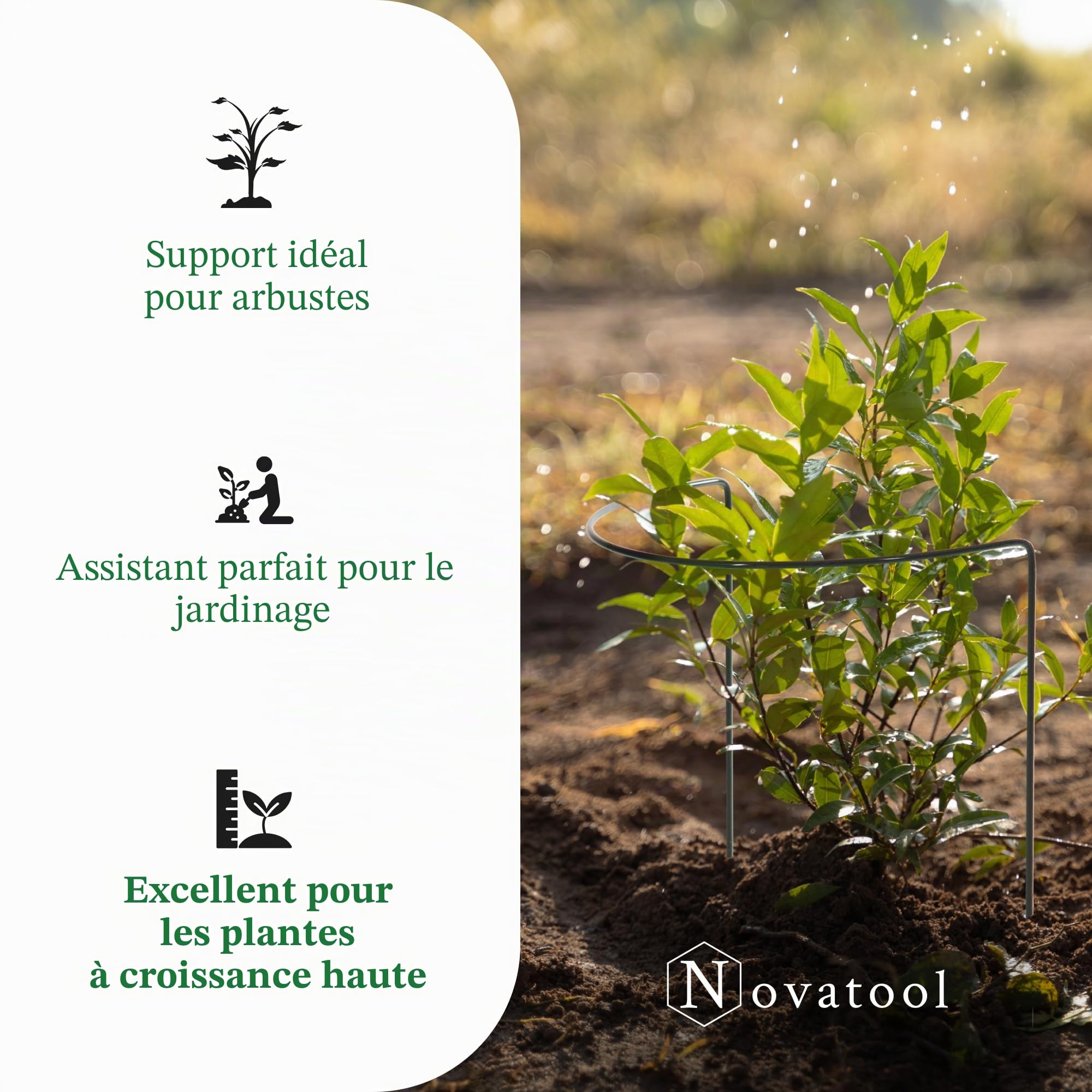 Novatool Lot de 5 supports pour arbustes semi-circulaires de 100 cm de haut et 40 cm de haut - Vert