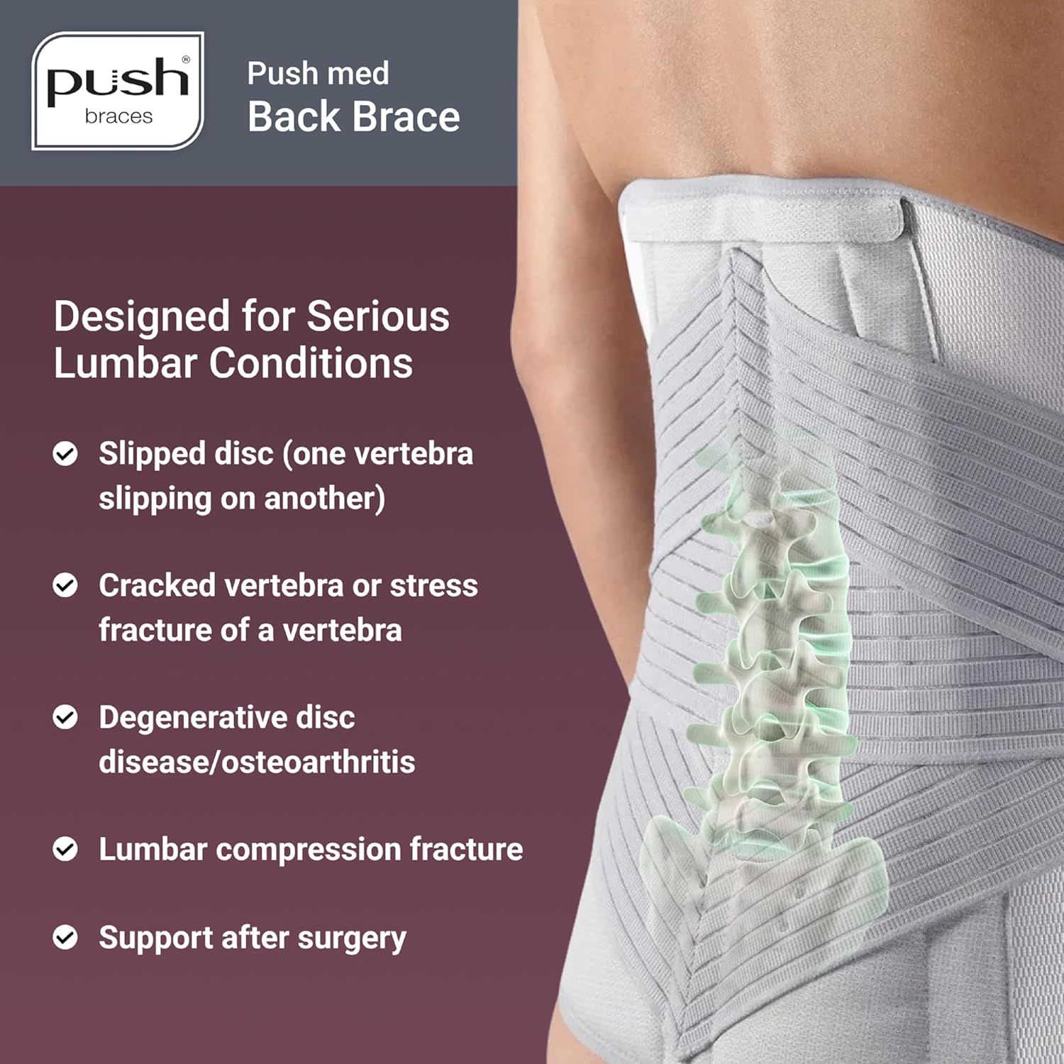 PUSH med Back Brace - Supports The Lower Back and Reduces Pain (Size 1)