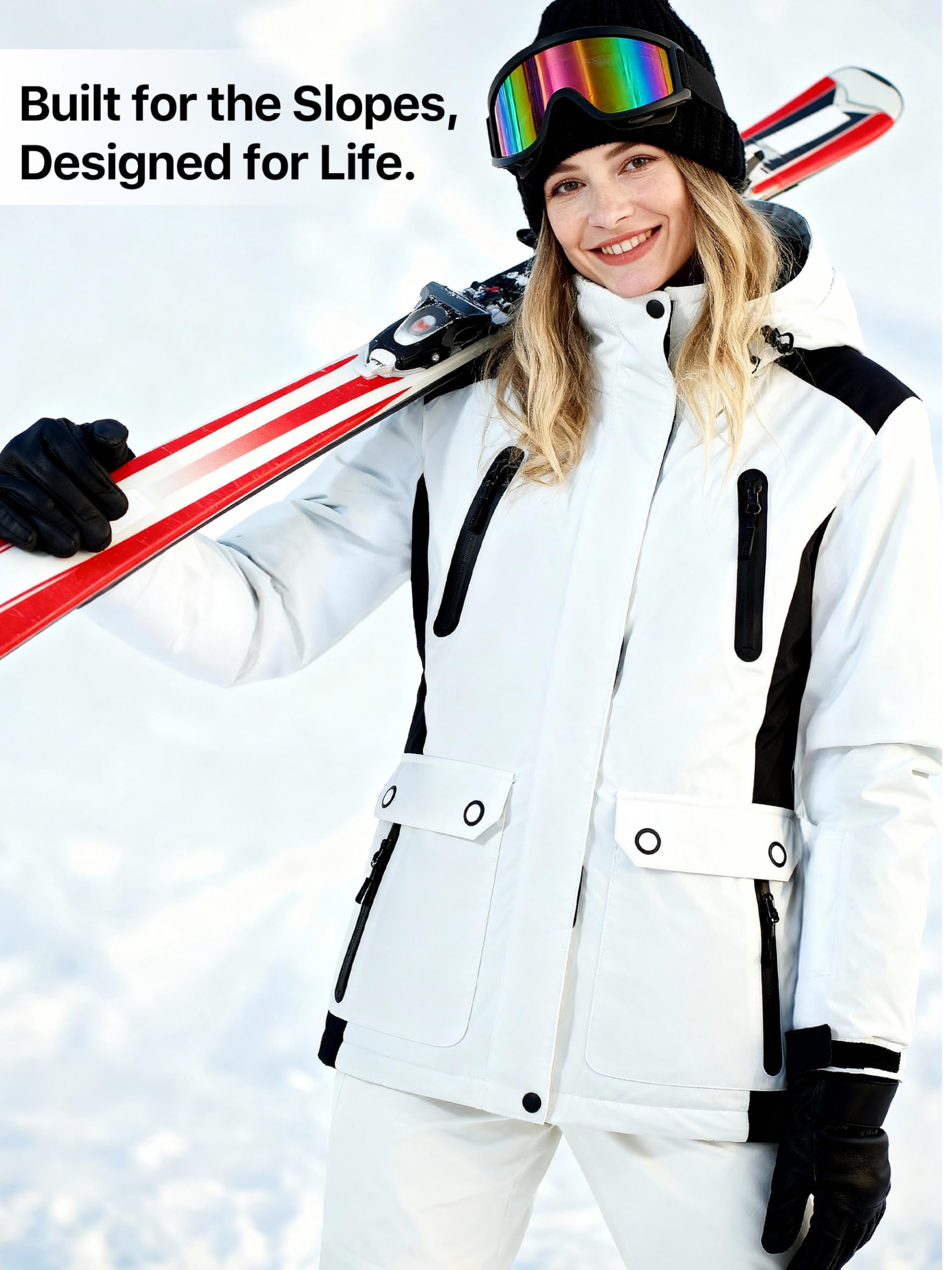 FREE SOLDIER wasserdichte Damen Schneejacke Warm Fleece Gefüttert Winter Regenjacke mit Kapuze Voll verschweißte Nähte