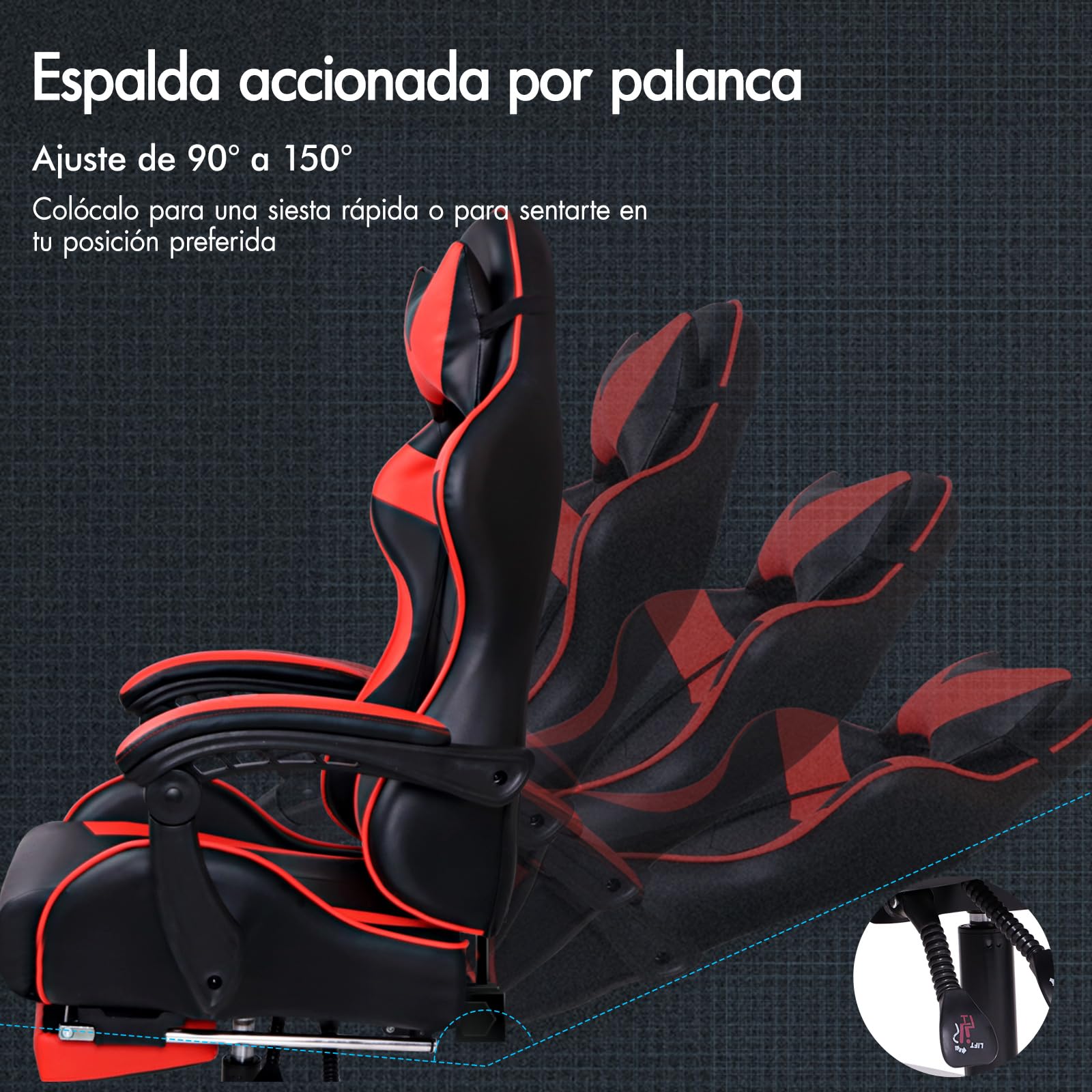 ALFORDSON Silla Gaming Escritorio con Masajeador, Silla Gamer Ergonómica Cojín Lumbar y Cervical, Reposapiés Retráctil, Ruedas Giratorias 360°, para Oficina, Videojuego, Ordenador, Cuero PU(Roja)