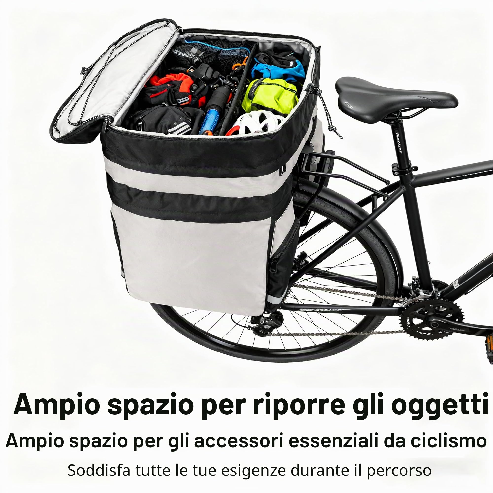 Borsa per portapacchi da 60 litri, di grande capacità, impermeabile, 3 in 1, multifunzionale, per sedile posteriore, per mountain bike, bici da strada, biciclette pieghevoli