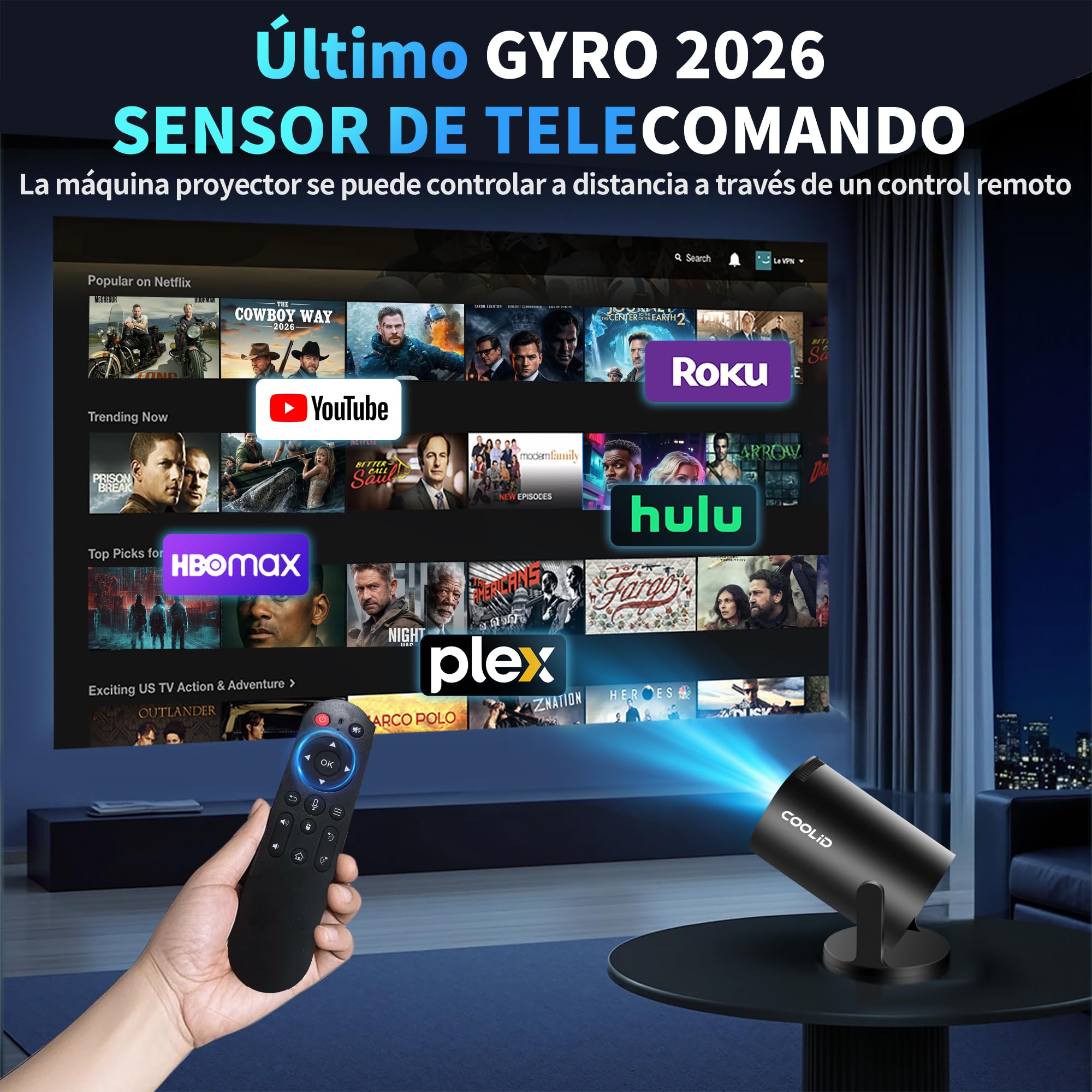 [2026 App Integrada] Mini Proyector 4K Support 1080p con WiFi 6 y Bluetooth 5.2 Proyector portátil con Enfoque automático y corrección Trapezoidal Compatibile con TV Stick/USB/PS5/Laptop,Negro