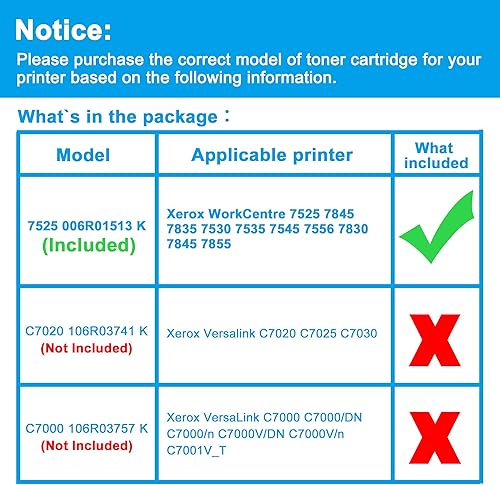Miniatura 2 de LCL Cartucho de tóner de repuesto compatible para Xerox WorkCentre 7525 7845 7835 7530 7535 7545 7556 7830 7845 7855 6R01513 006R01513 (paquete de 2