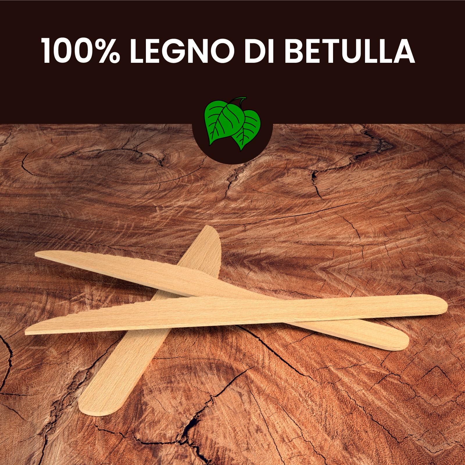 100 Coltelli Ecologici Baciato Caffè in Legno di Betulla Monouso 100% Naturali Biodegradabili e Compostabili Posate Usa e Getta