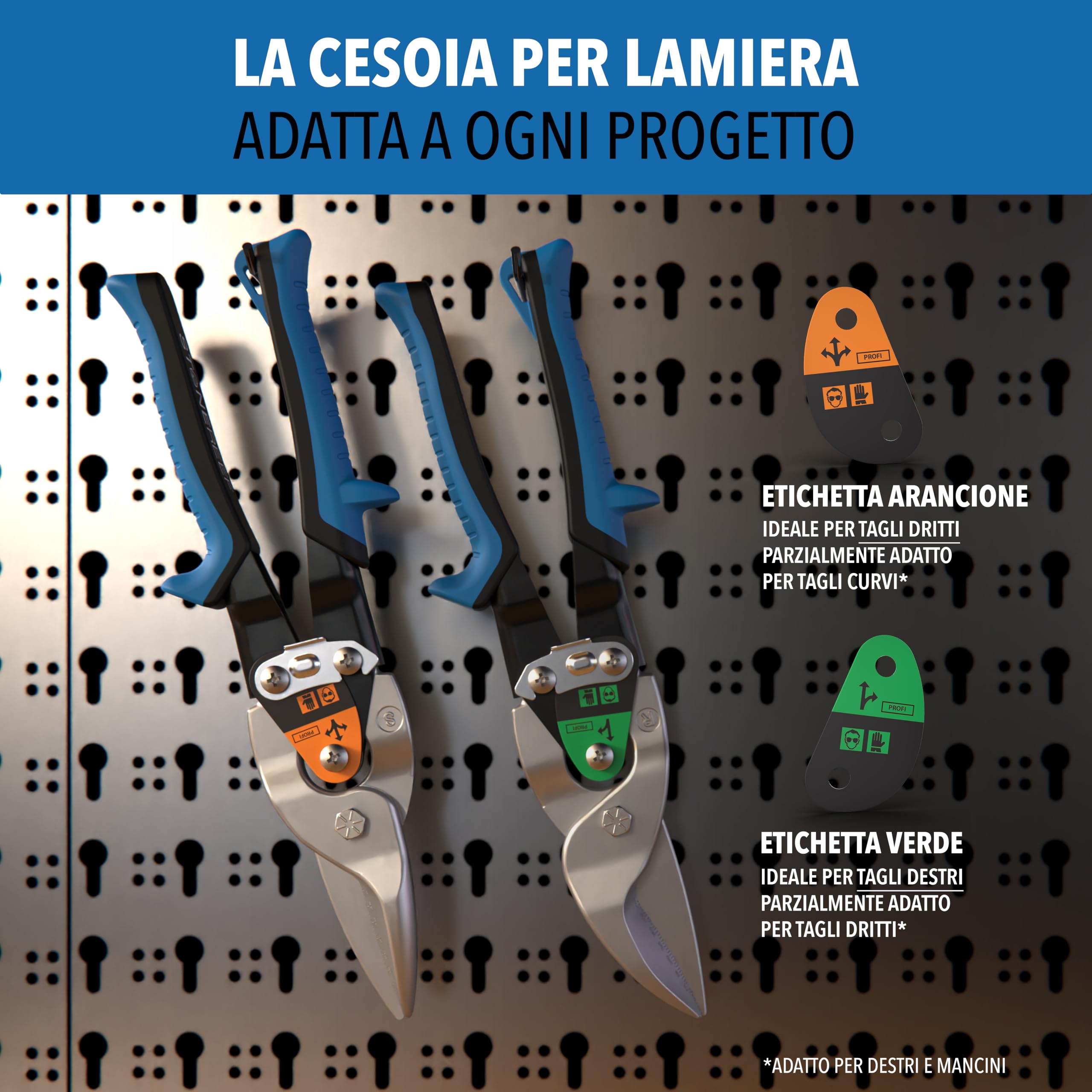 Set di cesoie per lamiera con taglio dritto e destro - [scala interna in millimetri] - Cesoie metalliche per cartongesso, lamiera ondulata, metallo, cesoie per filo per reti metalliche, cesoie per