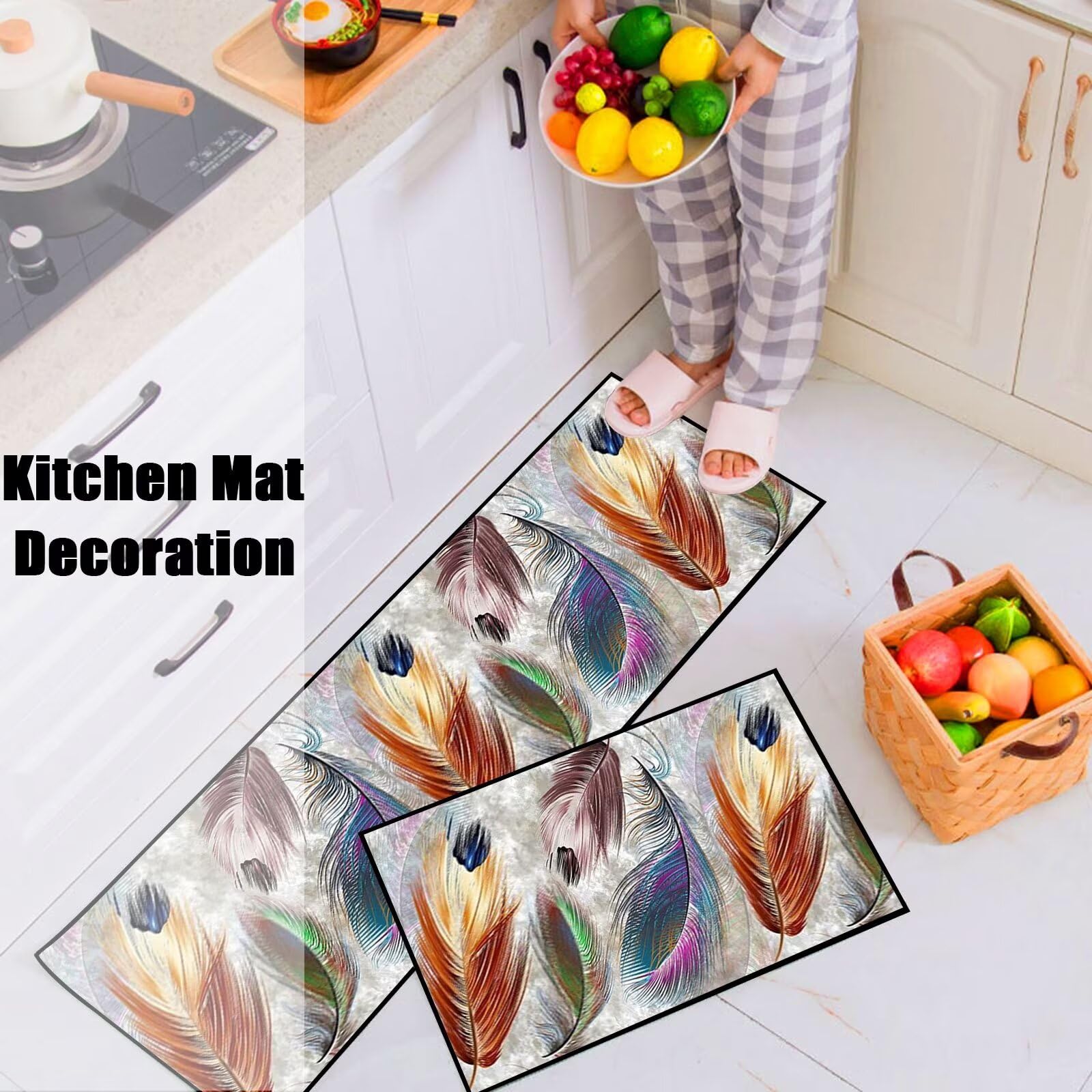 paillasson Entree Exterieur Lavable antiderapant Long Moderne Motifs Géométriques Tapis Cuisine Vinyle pour Magasin événements et fêtes cinéma église 120x180cm Plumes colorées ColorG