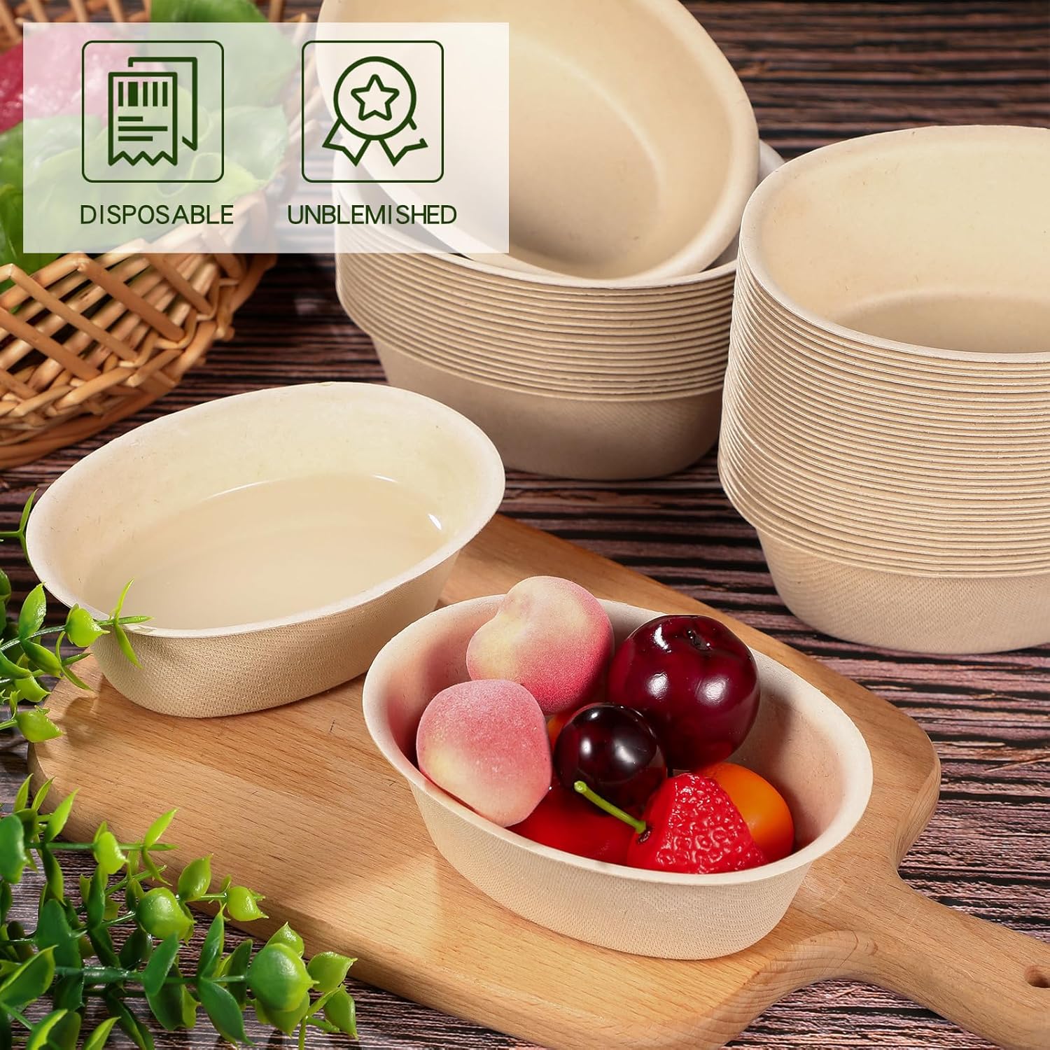 Dandat 6 oz Disposable Paper Bowls Bulk Small Bagasse Dessert Bowls for Ice Cream Soup Salad Pasta Party Supplies Picnic Banquet Barbecues Pet Food (Brown,500 Pcs)