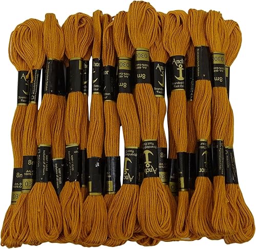 IBA Indianbeautifulart Anchor - Hilo de bordado de algodón trenzado a mano, 25 madejas, color amarillo mostaza
