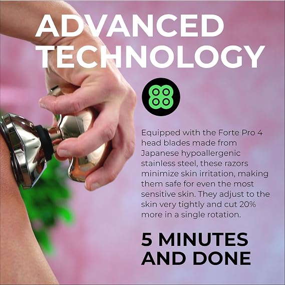 Skull Shaver Butterfly Kiss PRO - Women's Electric Shaver for Bikini Line, Legs & Body - Wet & Dry Use - Ergonomic, Hypoallergenic Blades - 60 Minutes Cordless Use - Rose Gold
