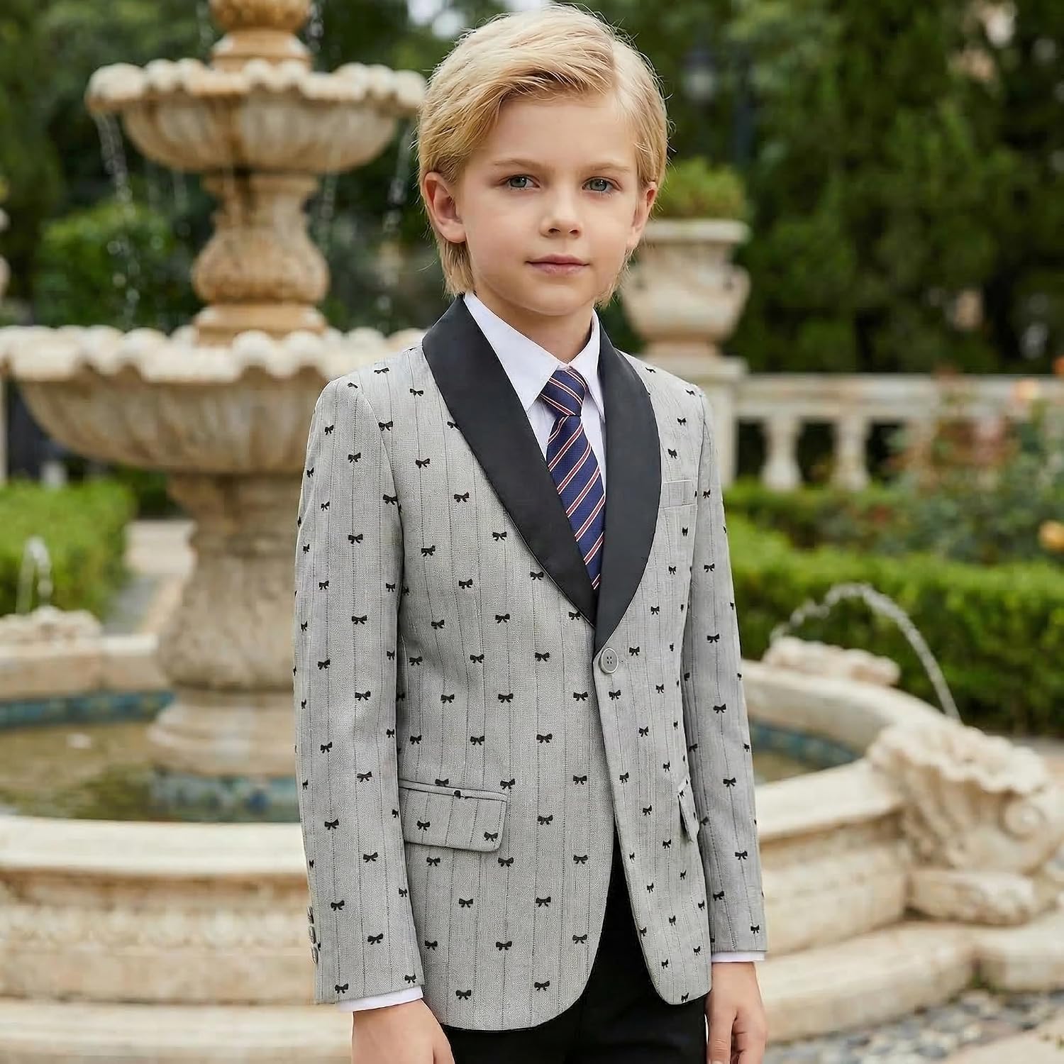 Boys Patterned Dress Blazer Kids Slim Fit Tuxedo Jacket