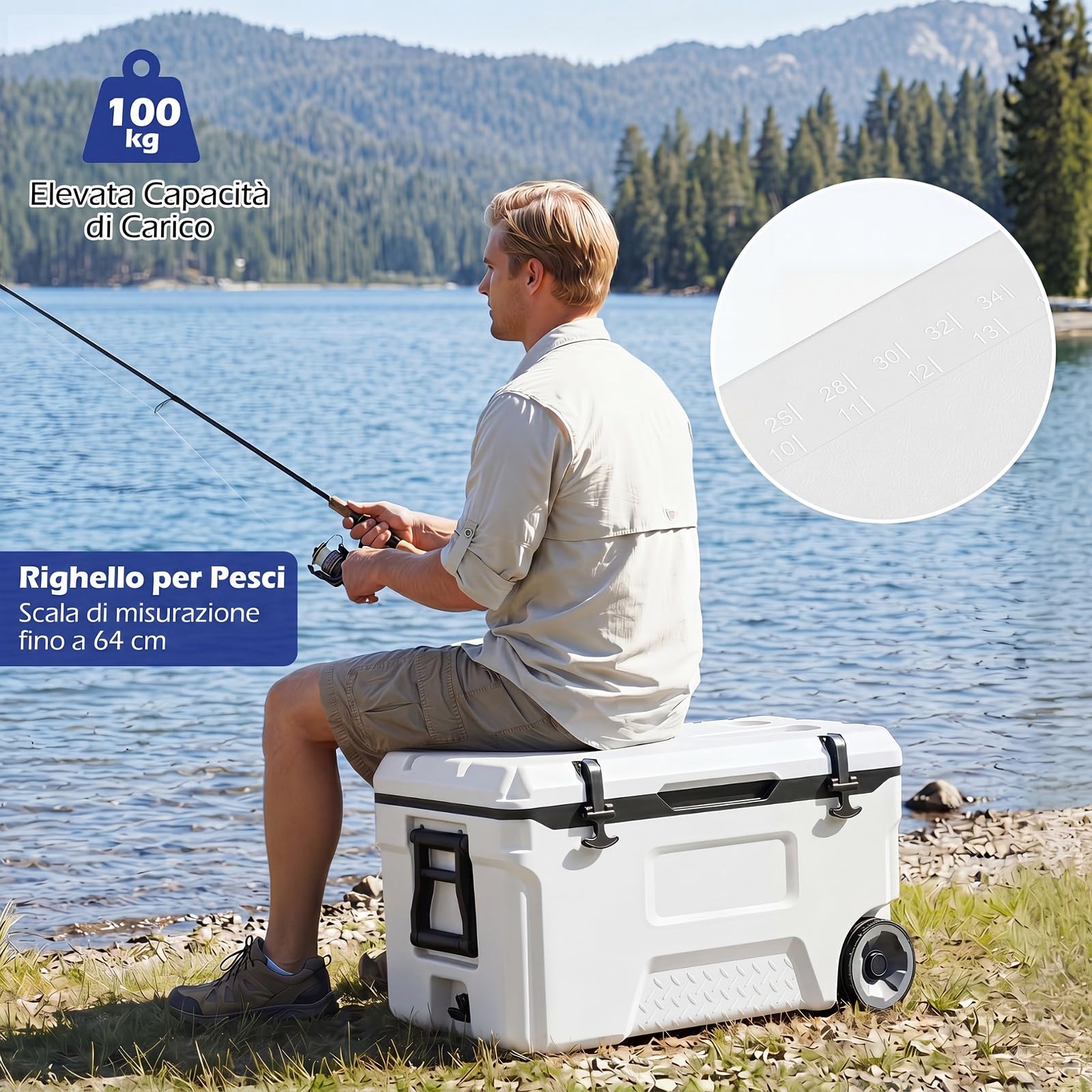 COSTWAY Frigorifero Portatile, Frigo da Campeggio con Ruote, Maniglie, Finestrino Ribaltabile, Portabicchieri, Apribottiglie e Sacchetti di Ghiaccio, per Campeggio, Pesca, Picnic e Festa