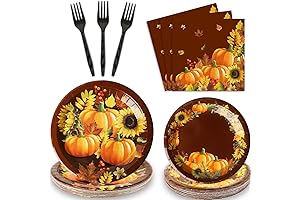 96Pcs Thanksgiving Tableware Set: Fall Pumpkin & Sunflower Plates and Napkins