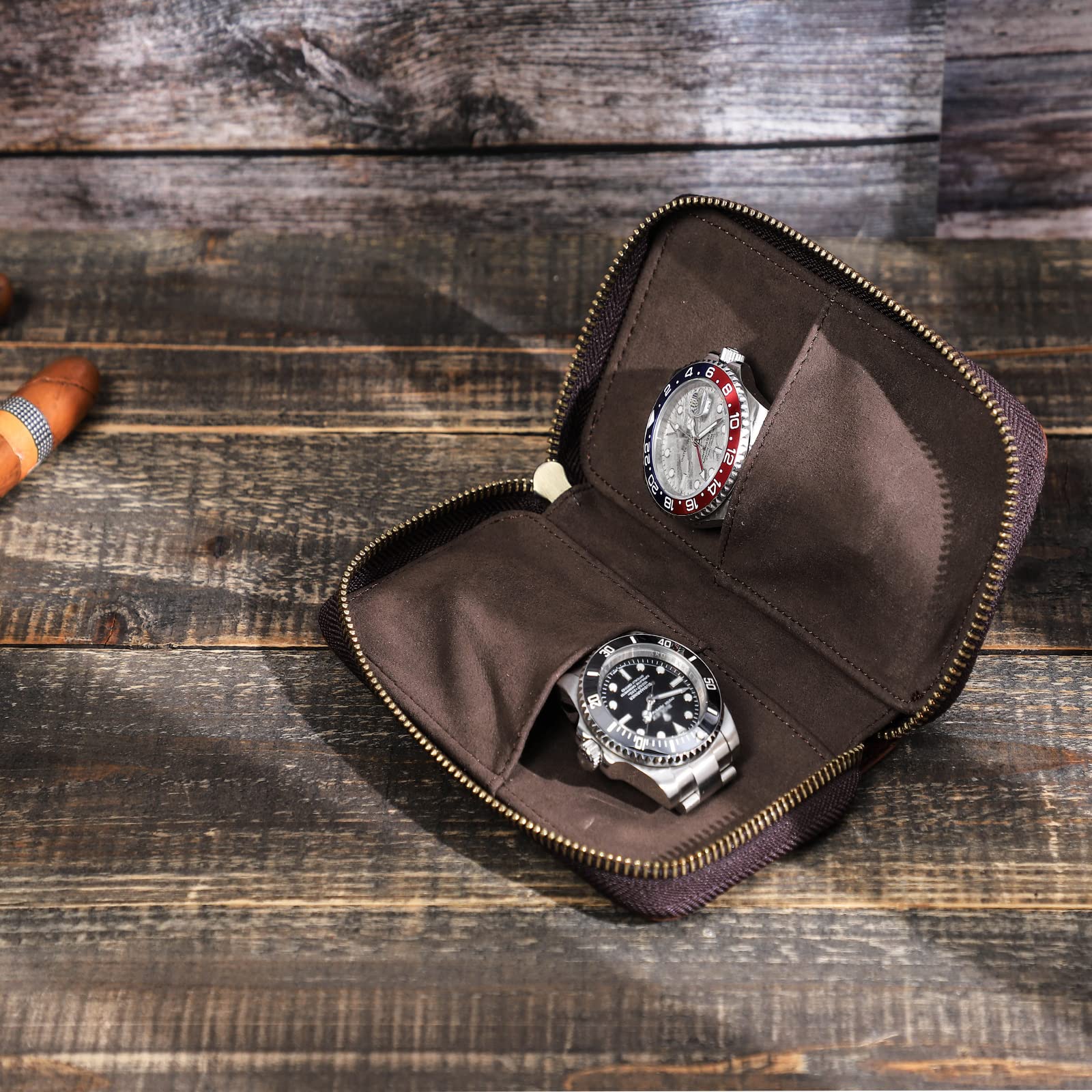 Étui Voyage Cuir Pour 4 Montres – Rangement Portable Avec Séparateur Et Poche Passeport