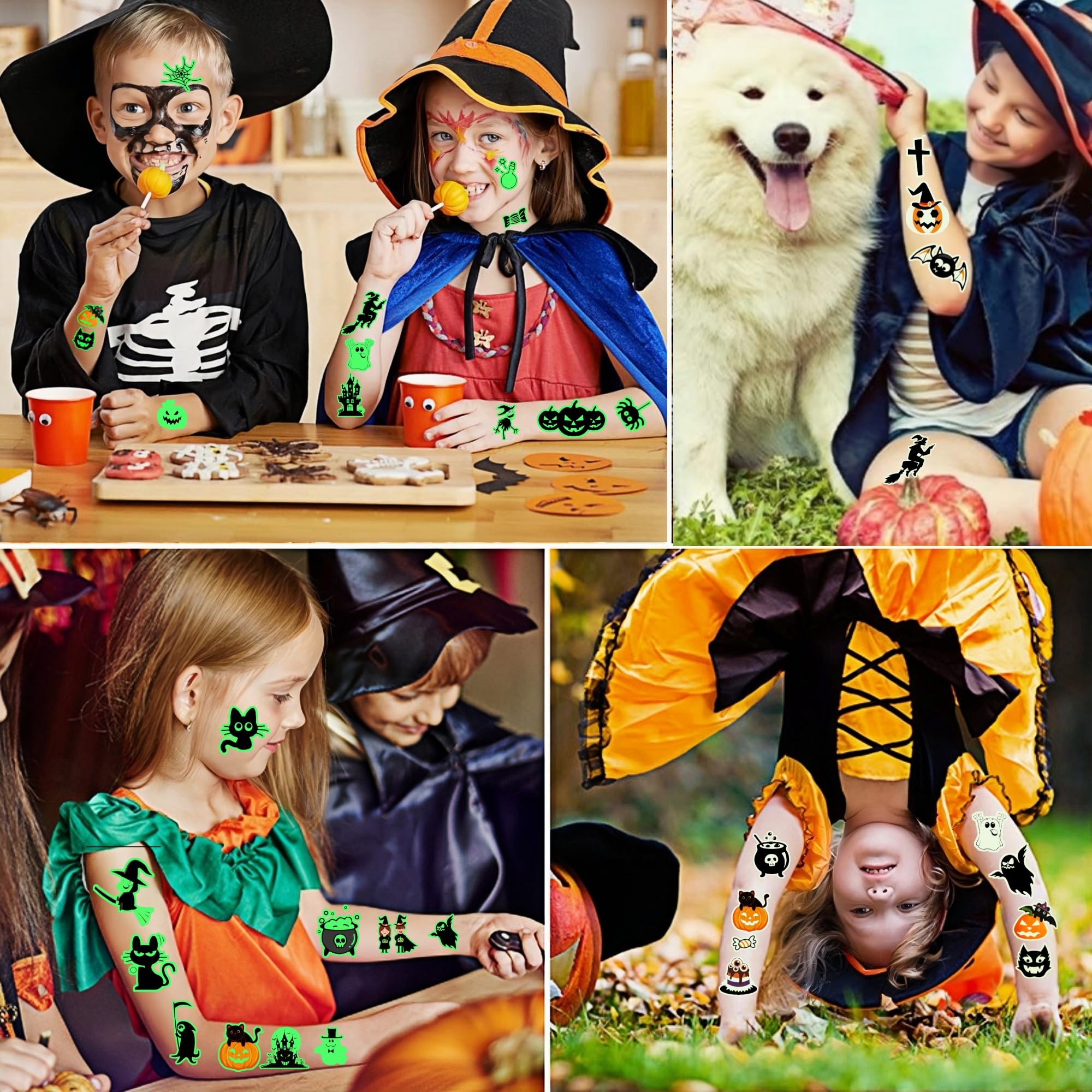 100+ Pezzi Tatuaggi per Bambini, Halloween Decorazioni Zucca Cranio Tatuaggi Temporanei Regalo Bambino 3-12 Anni Trasferelli per Bambini Tattoo Halloween Decorazioni Regalini Fine Festa Adesivi
