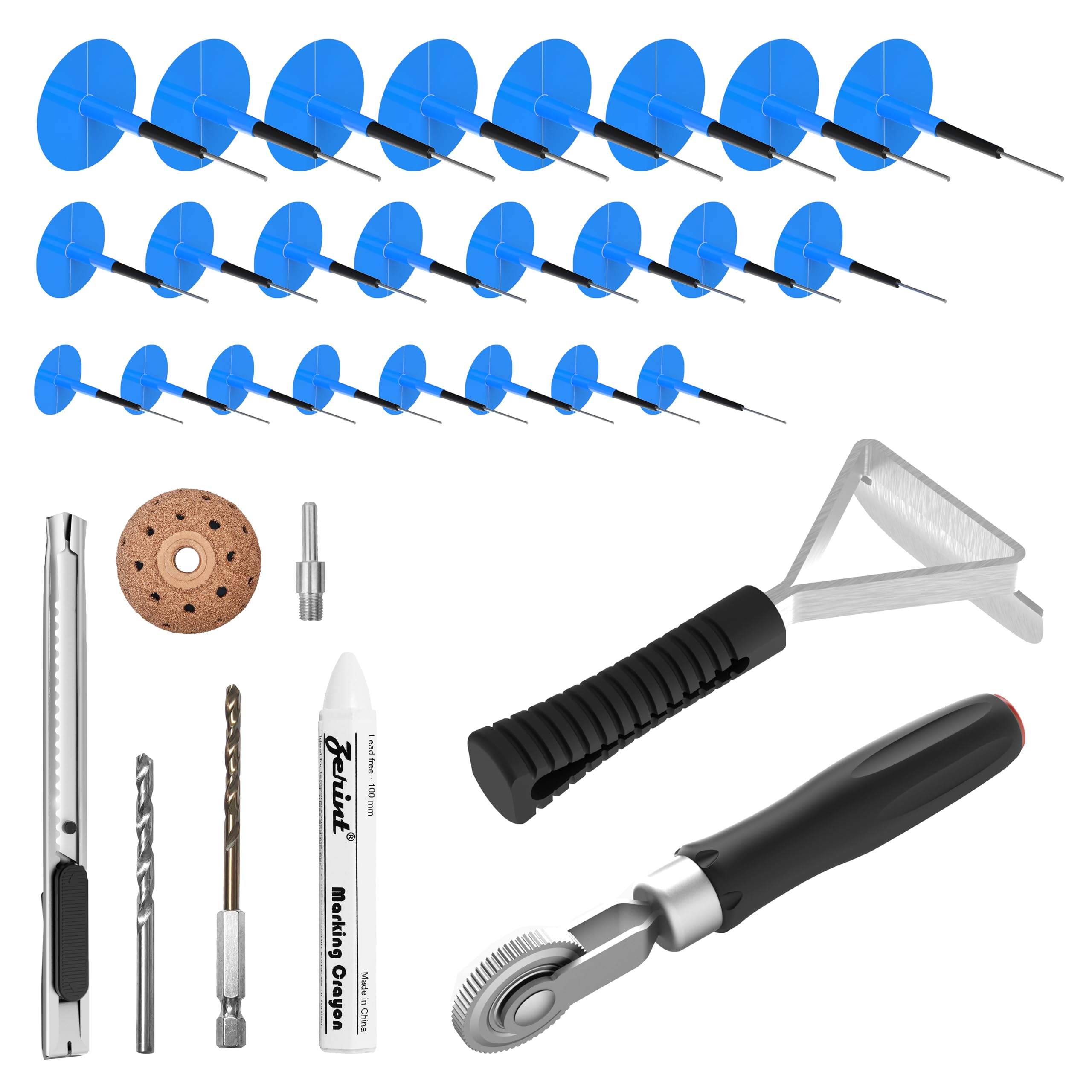 ZERINT Tyre Repair Patch Tool Kit - 24PCS Tyre Patch Plugs (36/46 / 60 mm) with Tungsten Buffing Wheel, Twist Drill Bits, Inner Liner Scraper & Patch Roller for Puncture Car Truck Bus Tractor Vehicle