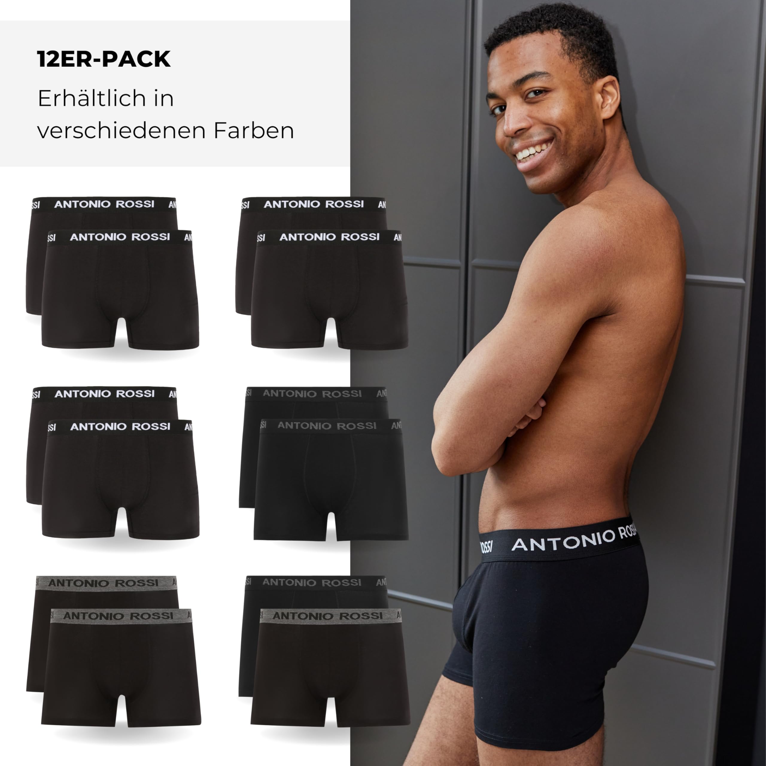 Antonio Rossi 12er-Pack Herren-Boxer-Hipster - Herren-Boxershorts Multipack mit elastischem Bund