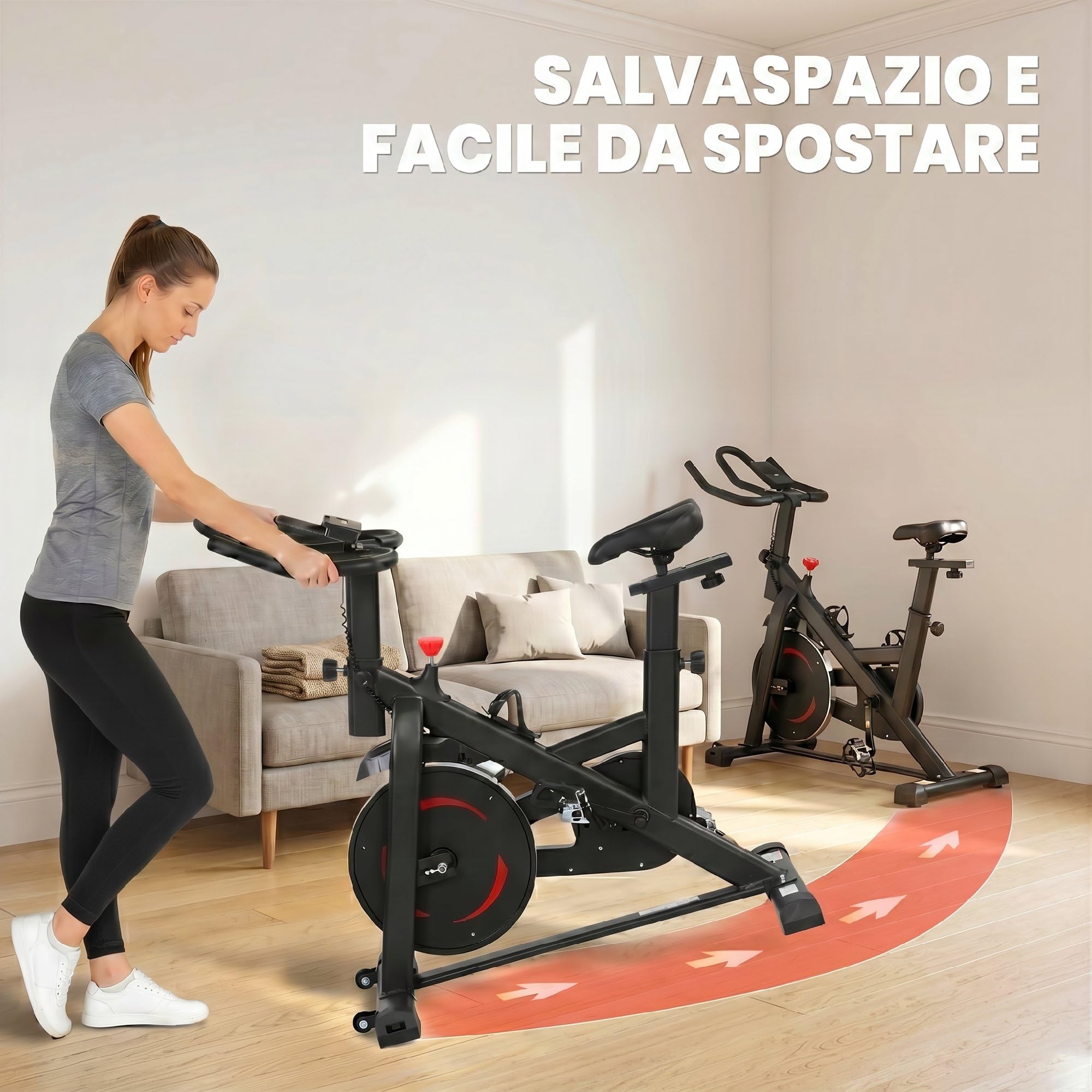 SPORTNOW Cyclette da Casa, App Bluetooth, Cyclette per Casa con Resistenza Magnetica Regolabile Silenziosa, Sella e Manubri Regolabili, Volano 6 kg, Schermo LCD, Supporto Tablet, Portaborraccia, Ruote