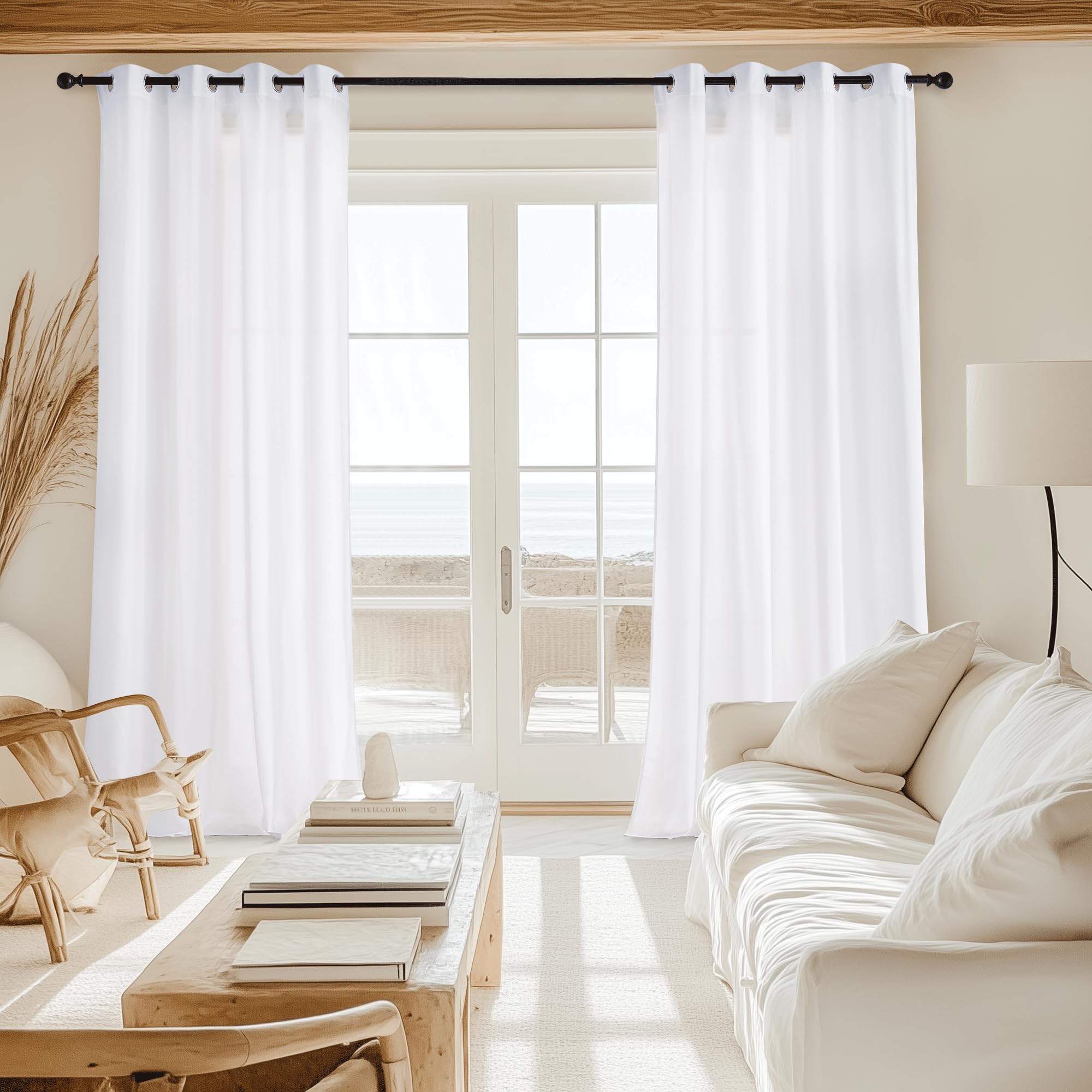 PONY DANCE Tende Bianche Antisguardo Semitrasparenti per Soggiorno 2 Pezzi 140x245 CM Tende per Salotto Moderne con Anelli Decorazione Voile Curtains per Camera da Letto