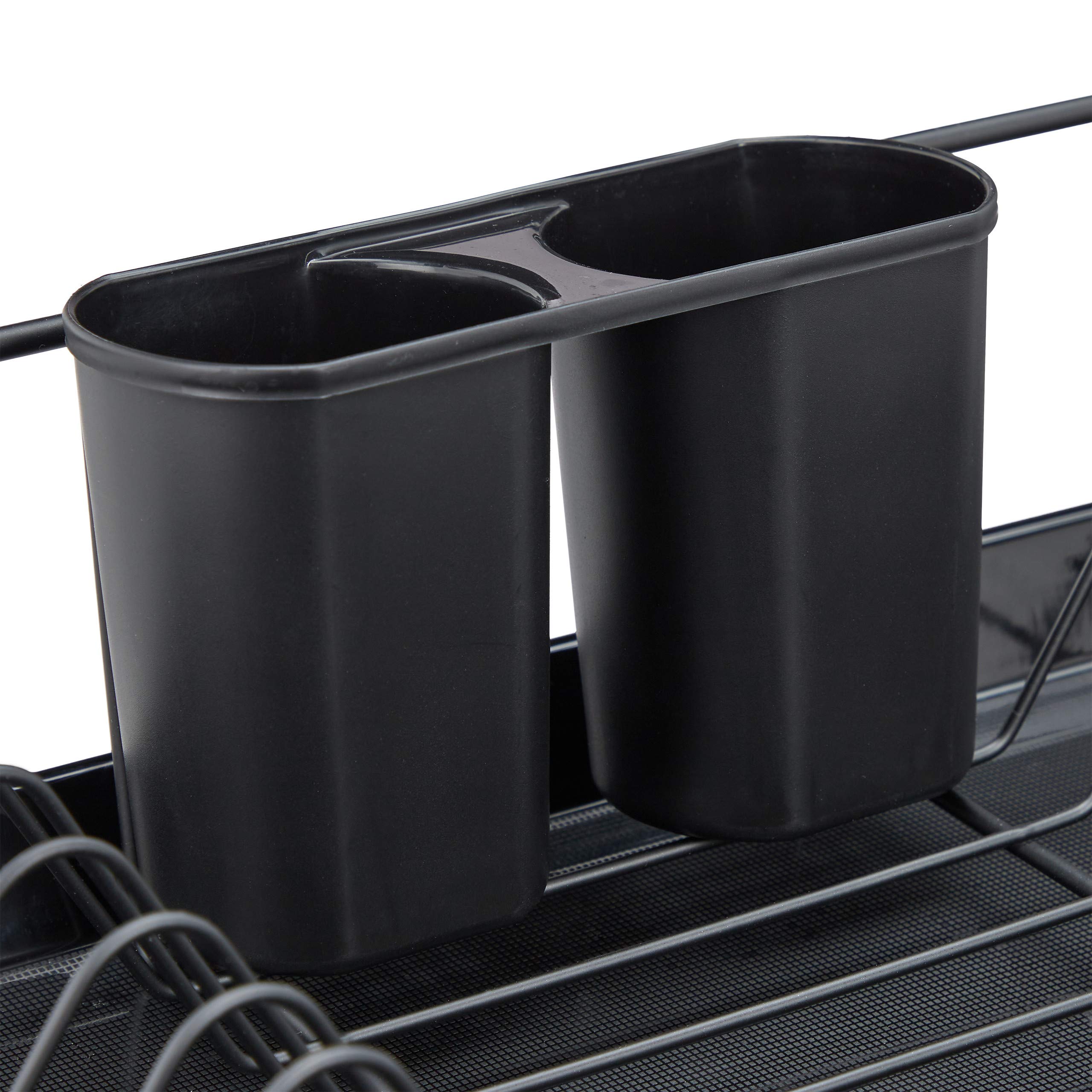 Relaxdays égouttoir, Panier à Couverts et bac de séchage, Support à Vaisselle de Cuisine, Plastique, métal, Noir