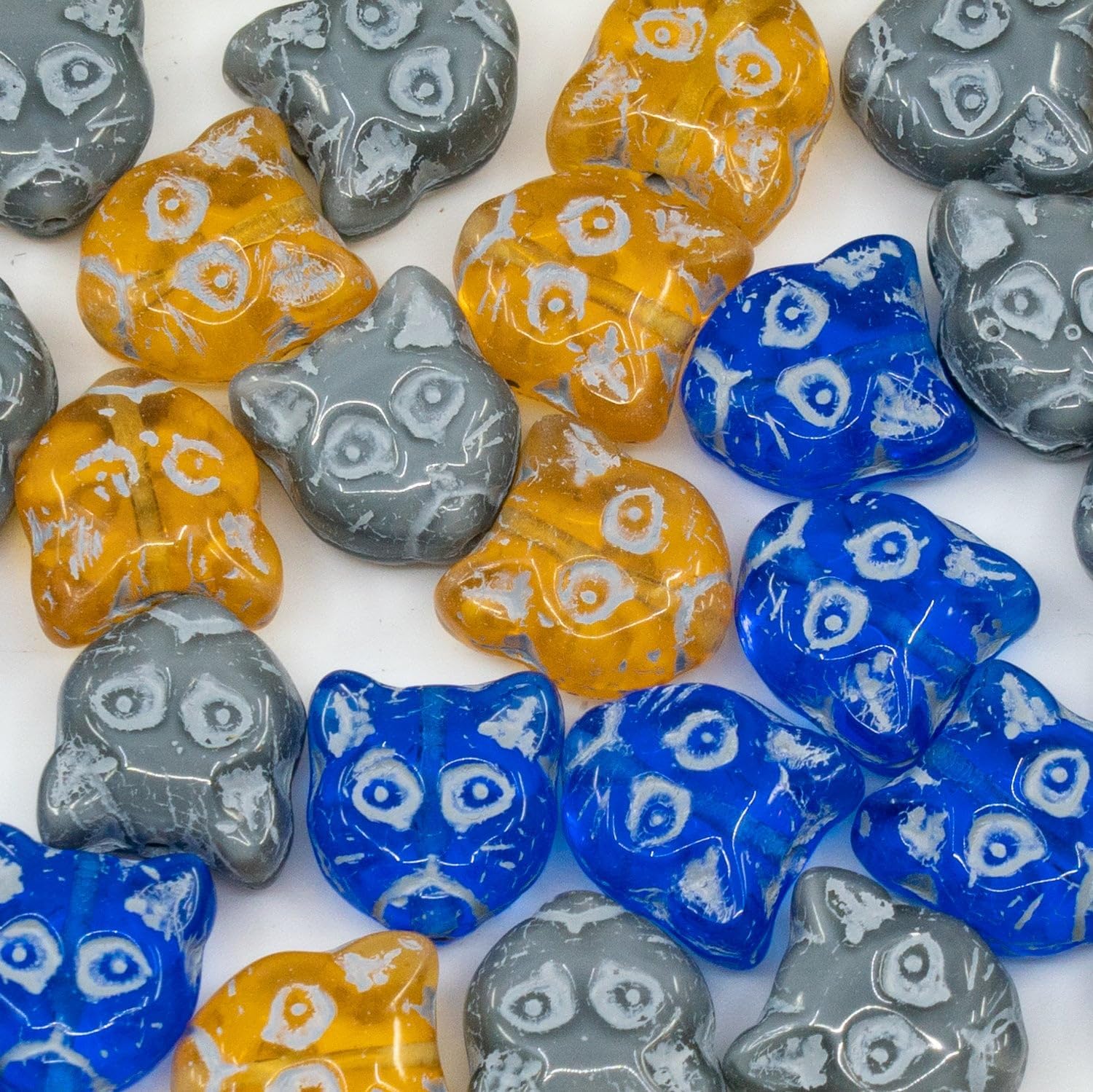 Outlet 10 Grams Cat Muzzle Beads, 13 x 13 mm, Blue Beige Mixed Colors (Blue-Beige-Mix), Glass, Czech Republic