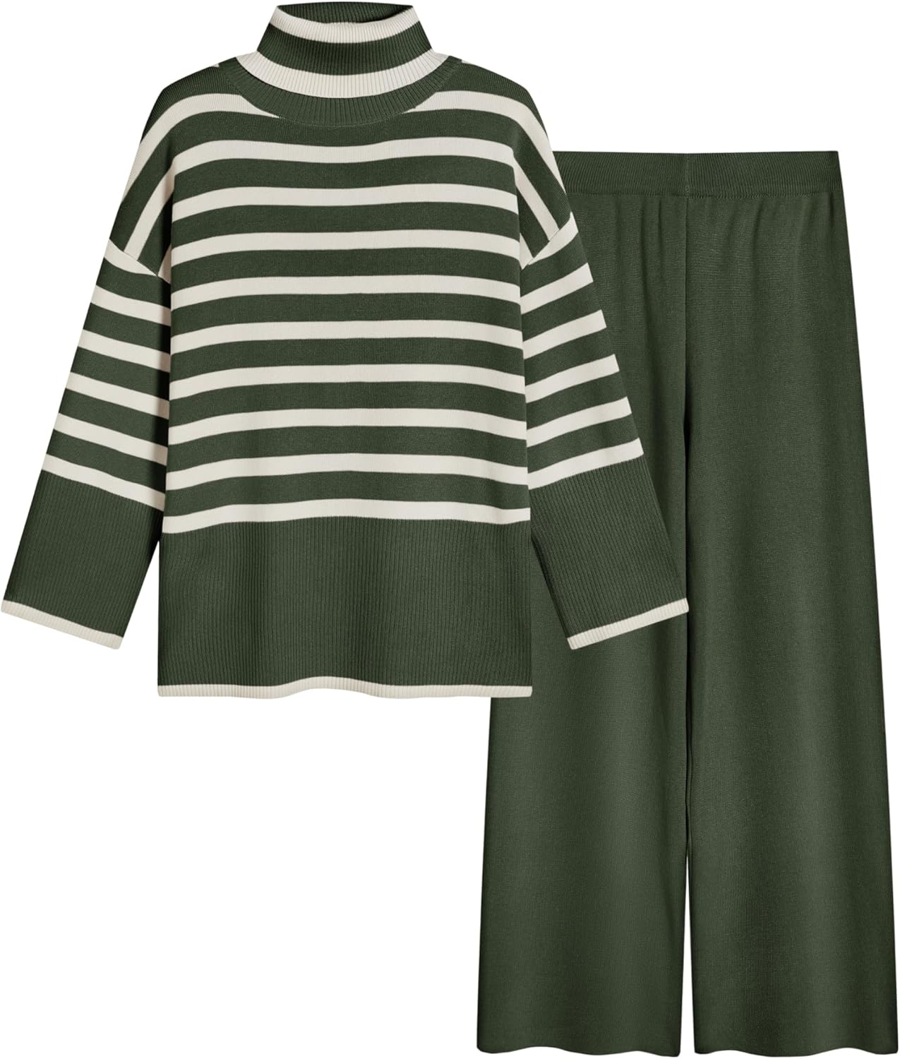 Tanming Women's Sweater Sets Long Sleeve Striped Jumper Tops Casual Knit Wide Leg Pants Sets