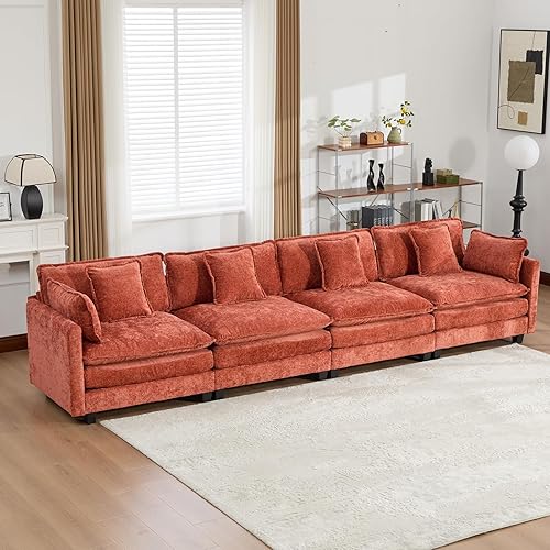 Miniatura 103 de Sofá seccional modular beige de 111.5", sofás seccionales grandes de 3 plazas para sala de estar, tela de chenilla marfil blanquecino, sofá nube de