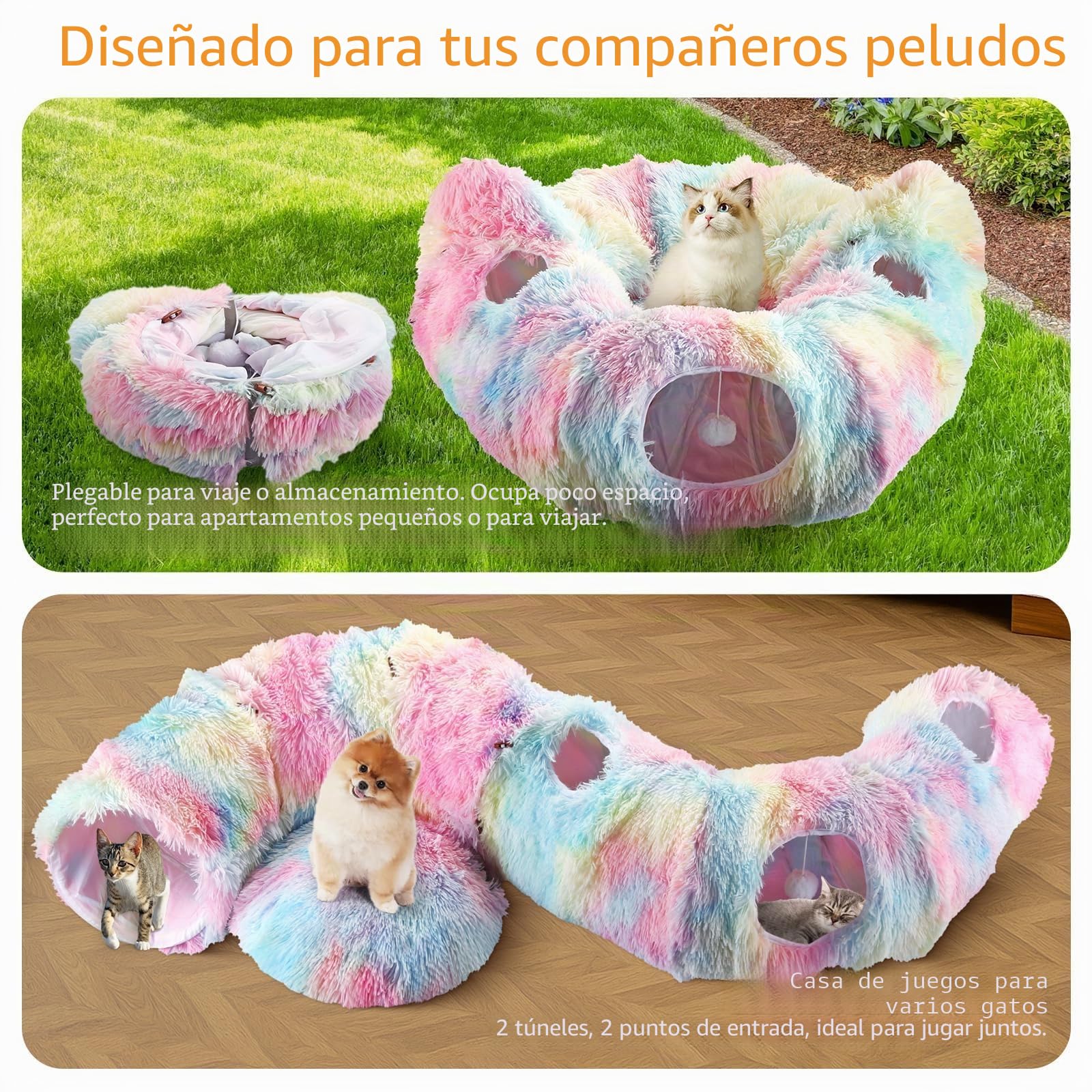 Cama Tunel para Gatos - Tunel para Gatos Plegable Que Incluye una Manta y una Bolsa para su Transporte - Cama Donut Gato Cómoda, Segura y Divertida - Cat Tunnel para Jugar y Descansar