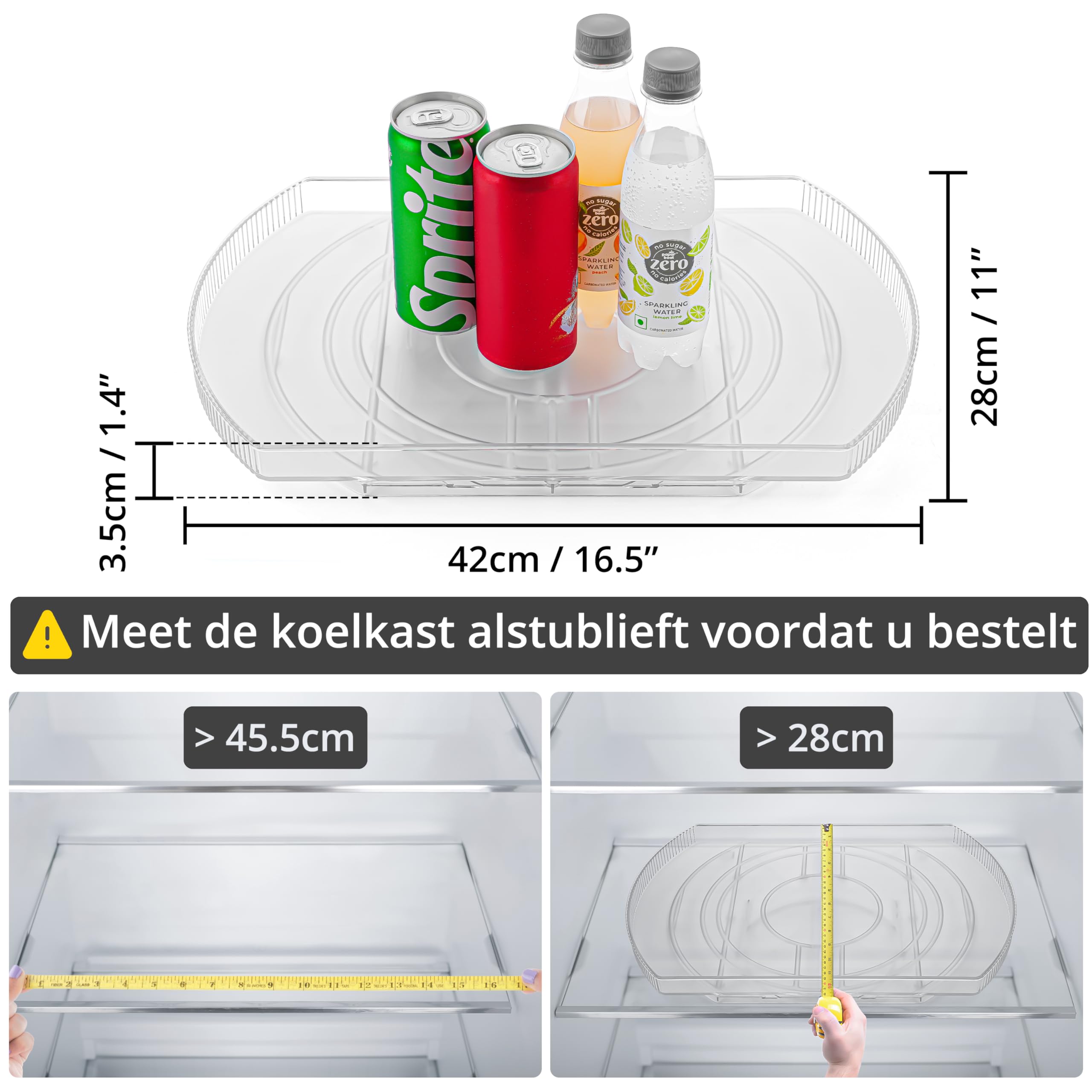 Winter Shore Rechthoekige Draaitafel & Organizer voor Koelkast - Rechthoekige Schuivende en Draaiende Lazy Susan voor Koelkast Planken, Kelderkasten, Keukenbladen en Kasten - 42 x 28 x 3,5 cm