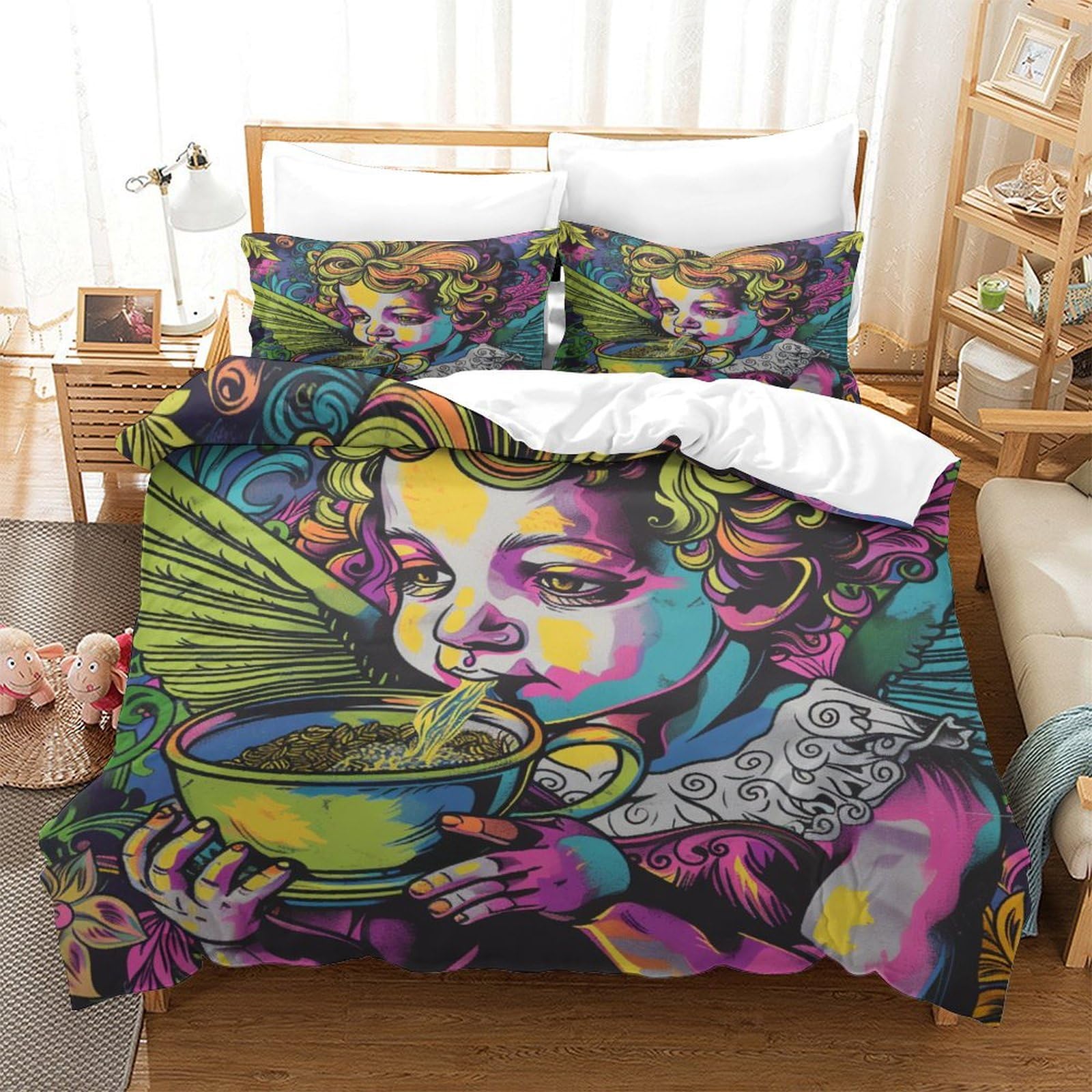 GAOYUCHUN Little Angel Duvet Cover Sets 3 PCS Hotel Quality Quilt Cover Bedding Sets Bed Covers with Pillowcases with Zipper Closure Ultra Soft Anti Allergic Microfiber Super King（260x220cm）