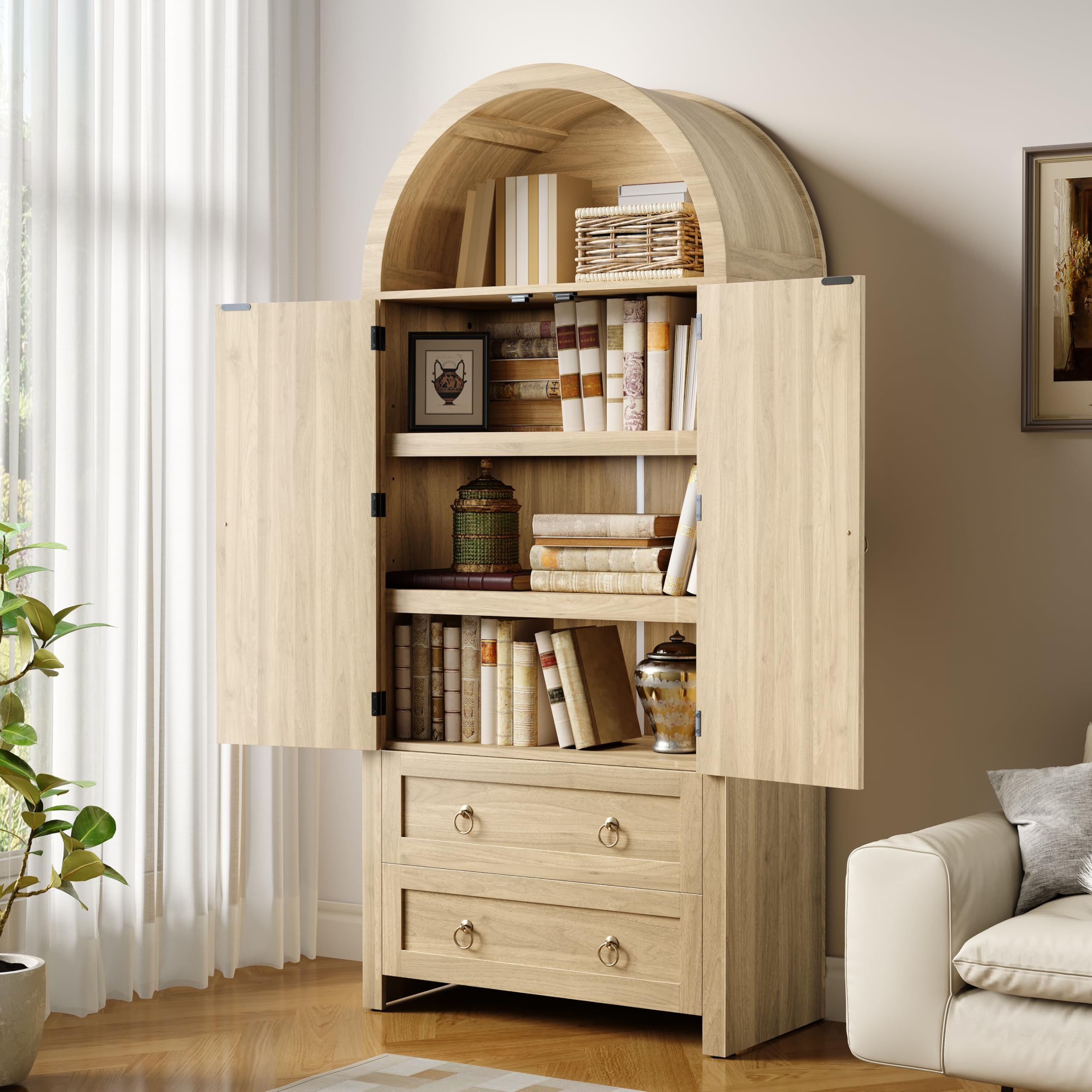 Lcoho Aparador de Estilo neogótico con Estructura de Mimbre, Dos cajones, aparador Vintage para salón y Dormitorio, Mueble de Almacenamiento