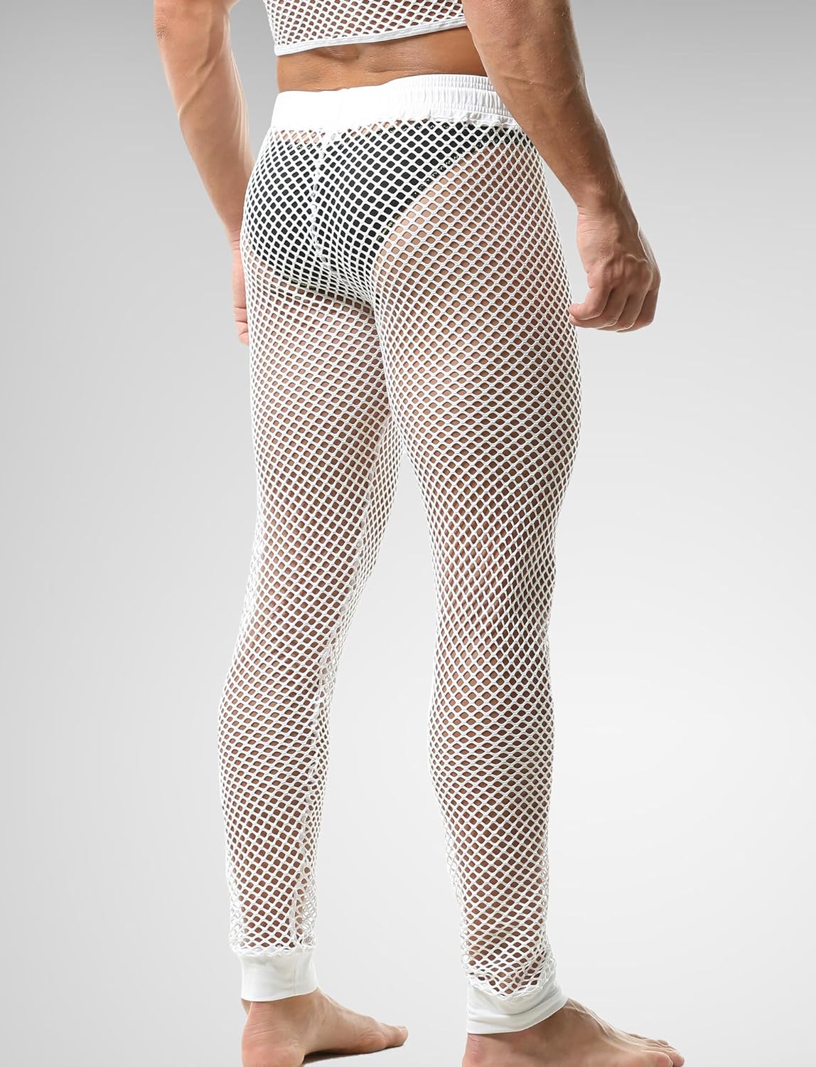 FEOYA Men Mesh Workout Leggings Fishnet Muscle Pants See Through Sheer Tights Pants with Drawstring