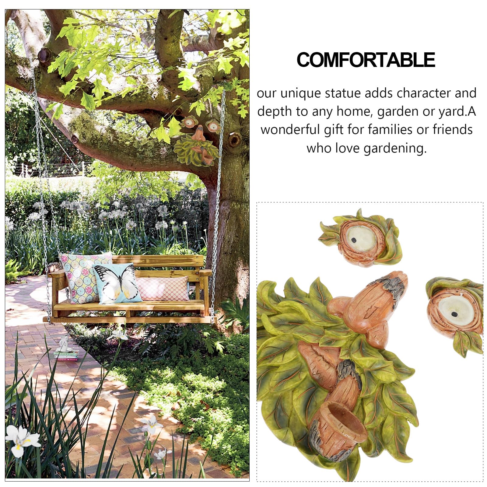 Yardenfun Resin Baumgesicht Anhänger Grün Garten Baumgesicht Deko aus Harz Langlebig für Garten Zaun und Baumstamm Dekoration