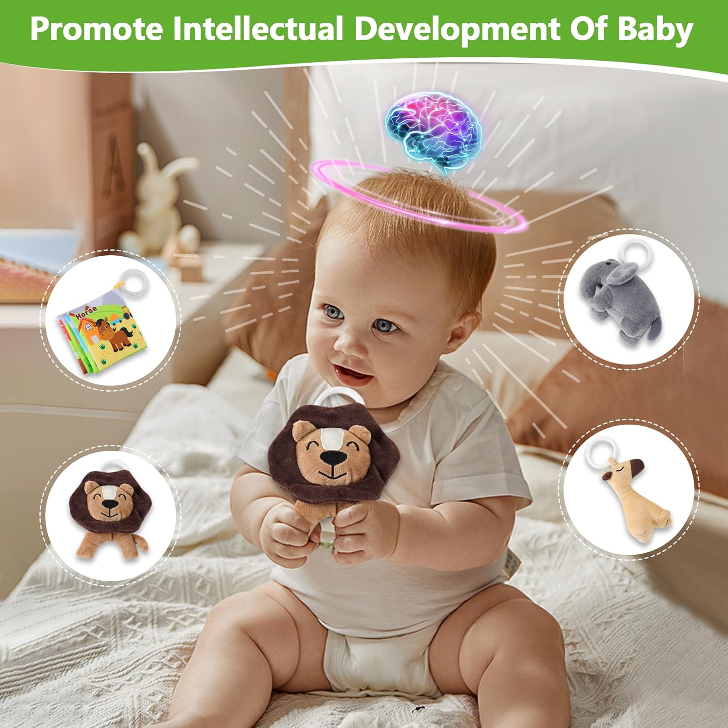 Portable Baby Lounger For Travel,Breathable & Comfortable 100% Cotton Infant Lounger, Baby Nest 0-24 months Machine-Washable Newborn Lounger,Newborn Essentials (Brown, Baby Lounger With Toys) - Image 8