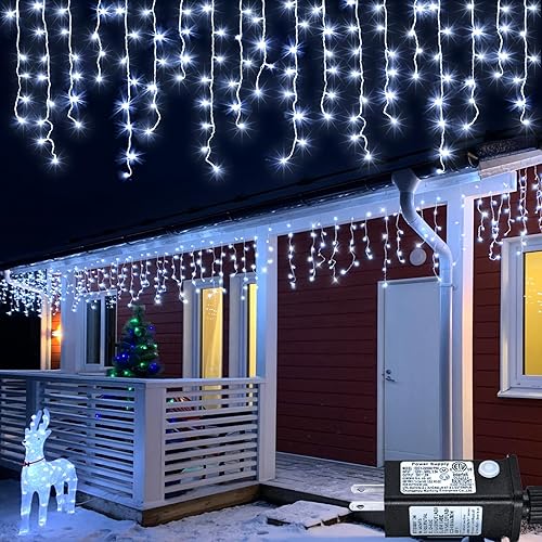 Miniatura 15 de Luces de Navidad rojas y verdes de 33 pies, 400 luces LED de carámbano para exteriores, cable transparente conectable, luz parpadeante con 8 modos,