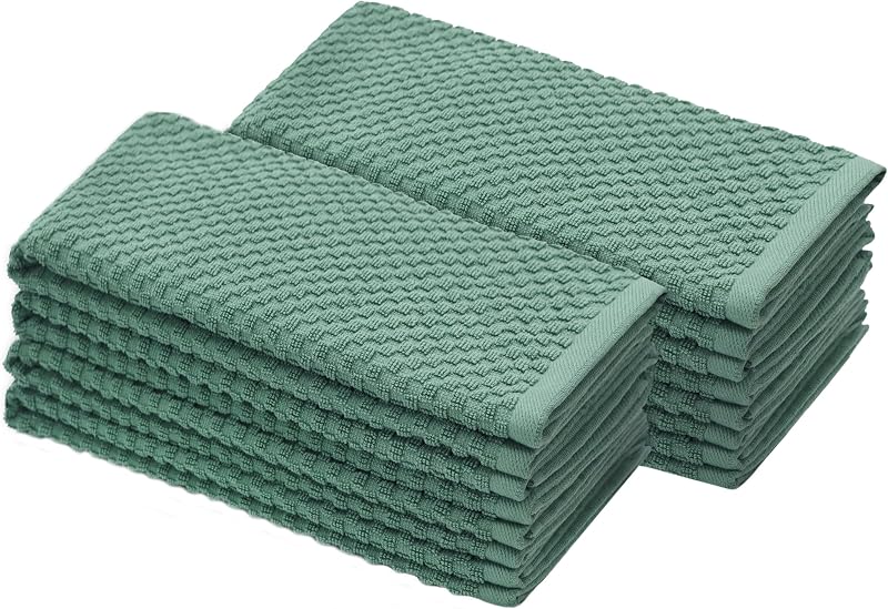 COTTON CRAFT Amazing Kitchen Towels - 8 Pack 100% Cotton Waffle Terry Towel | Seafoam - 16x28 Euro Café Waffle Weave Dish Towels - Soft Absorbent Quick Dry Low Lint Reusable Pantry Bar Cleaning Cloth