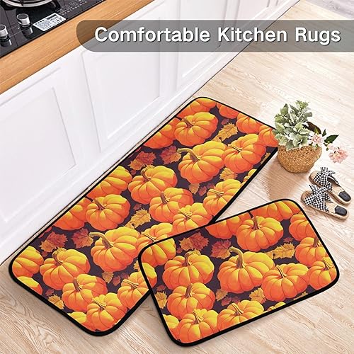 Miniatura 6 de Kitchen Mat 2PCSPumpkin Autumn Harvest Kitchen Rugs and Mats Non Skid Washable Anti Fatigue Mats for Kitchen Floor Maple Leaf Kitchen Rug Set for