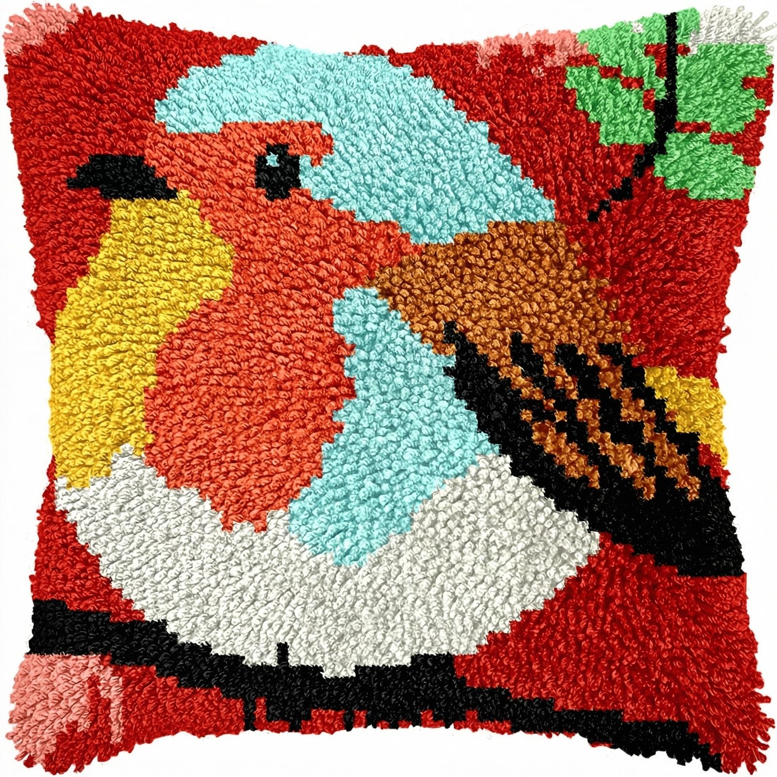 Perclyzm Latch Hook Kit for Adults, Robbin DIY Cushion Cover, Pre-Printed Embroidery Crochet Kit for Beginners, 43x43cm, Christmas Craft Gift (Robbin)
