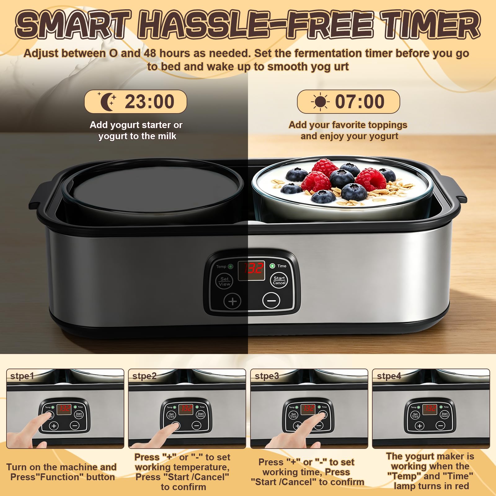 Yogurtiera Elettrica con Lcd Display, Macchina per Yogurt 2l, Yogurtiera con Timer e Controllo Della Temperatura, BPA Free, Yogurt Maker per Yogurt Greco, Formaggio, Natto, Vino Di Riso