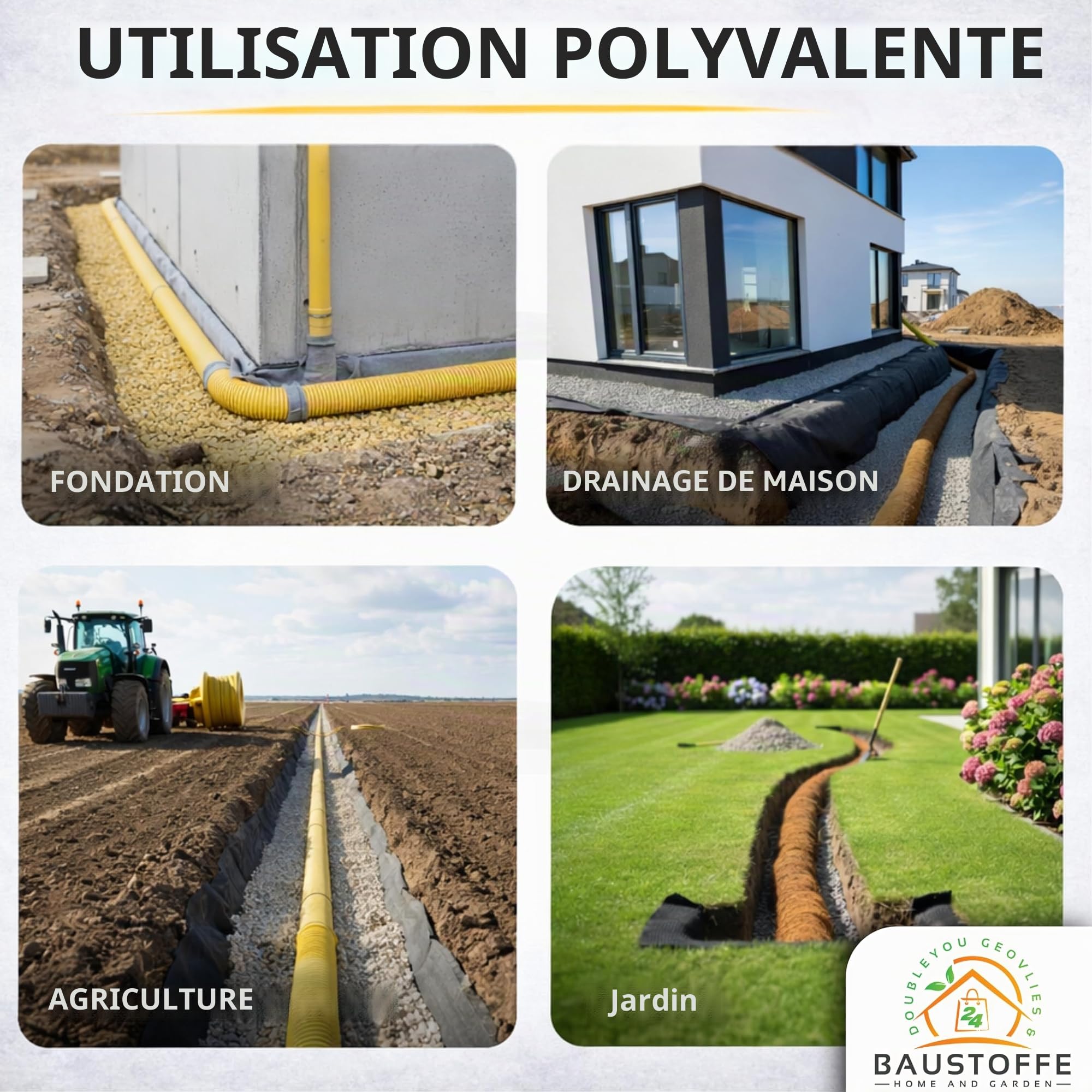 Doubleyou Geovlies & Baustoffe Tuyau de drainage DN 80 perforées avec Coco Filtre, Coco gainé, drainage – Doubl eyou geovlies & Matériaux de Construction® 20m