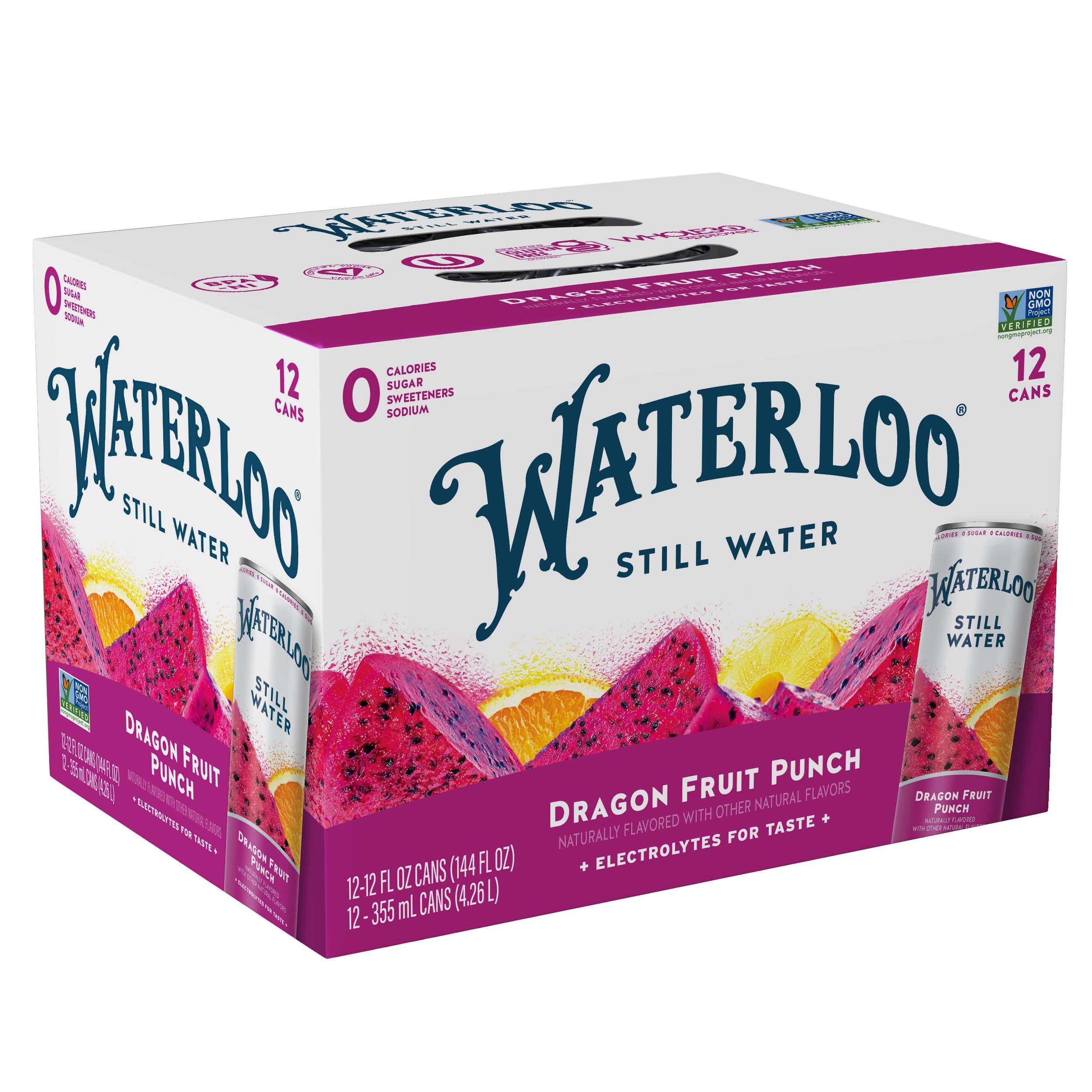 Waterloo Still Water, Dragon Fruit Punch Naturally Flavored Purified Water | 12 Fl Oz Cans (Pack of 12) â Zero Calories and Zero Sugar or Sweeteners