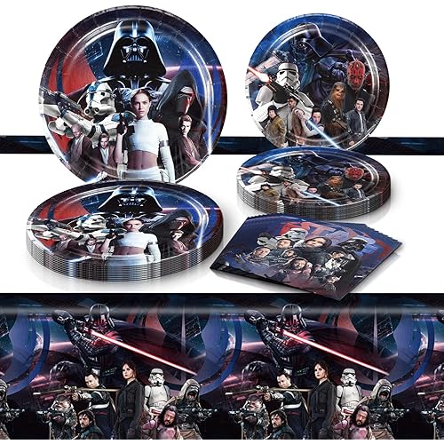 41Pack Star War Party Supplies include 20 plates, 20 napkins 1 Tablecloth for Star War birthday party decoration