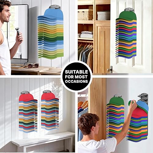 Miniatura 6 de Organizador de sombreros de doble capacidad para gorras de béisbol, 2 paquetes, almacenamiento de 40 gorras con clips de resorte, montaje en pared